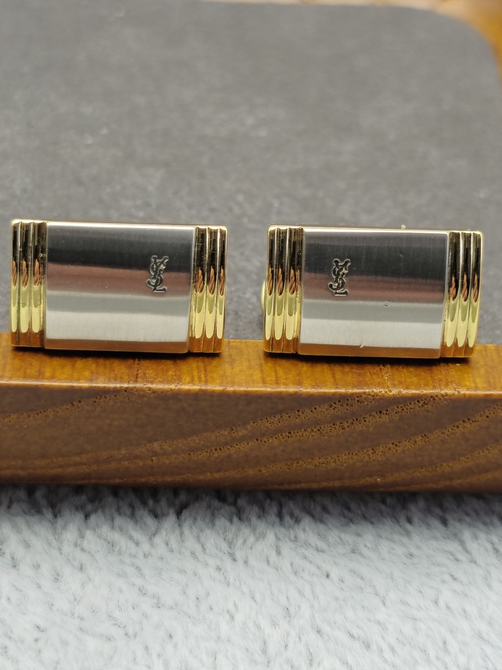 Yves Saint Laurent Gold & Silver Tone Cufflinks & Tie Clip Set image 5