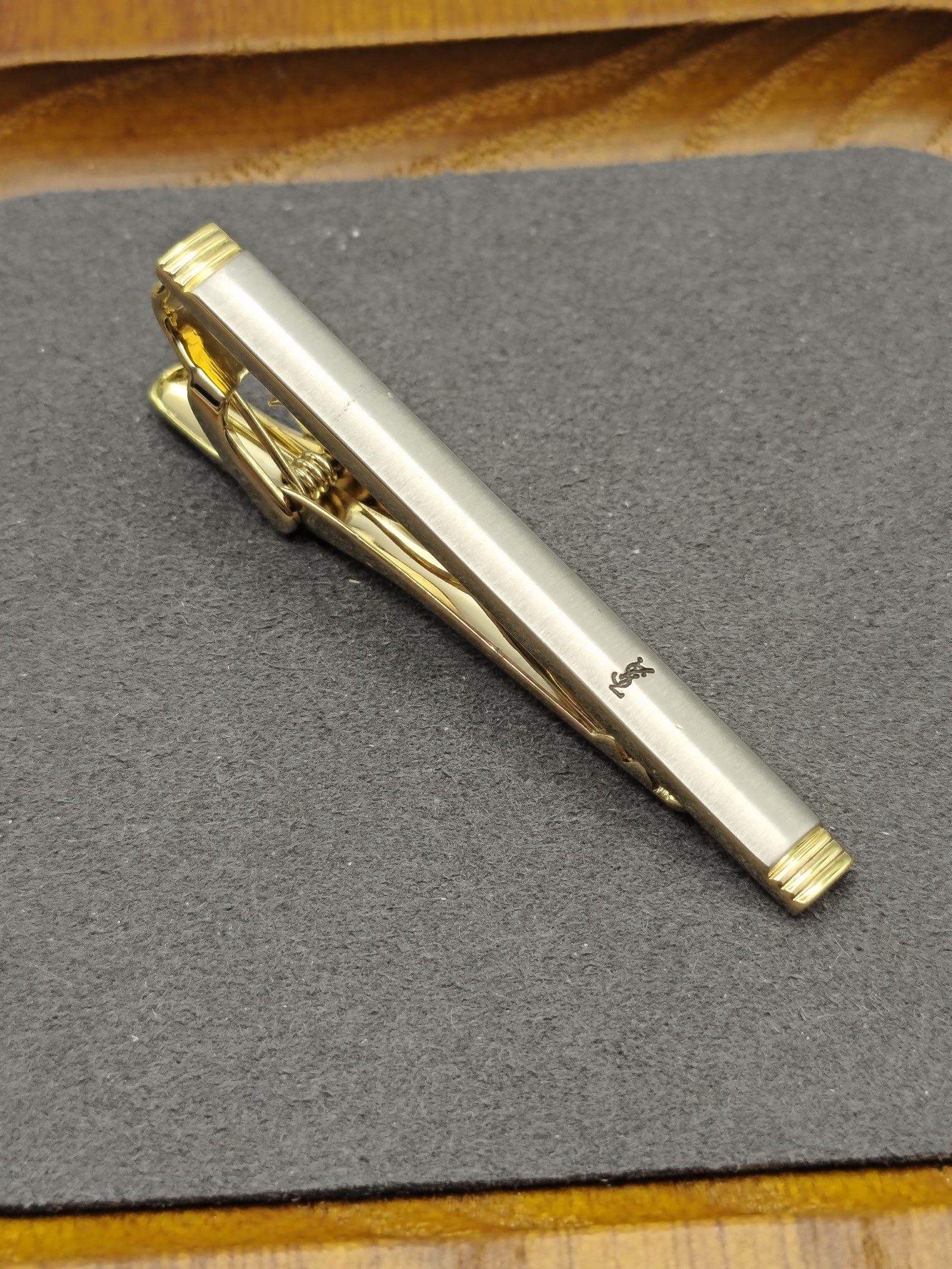 Yves Saint Laurent Gold & Silver Tone Cufflinks & Tie Clip Set image 8