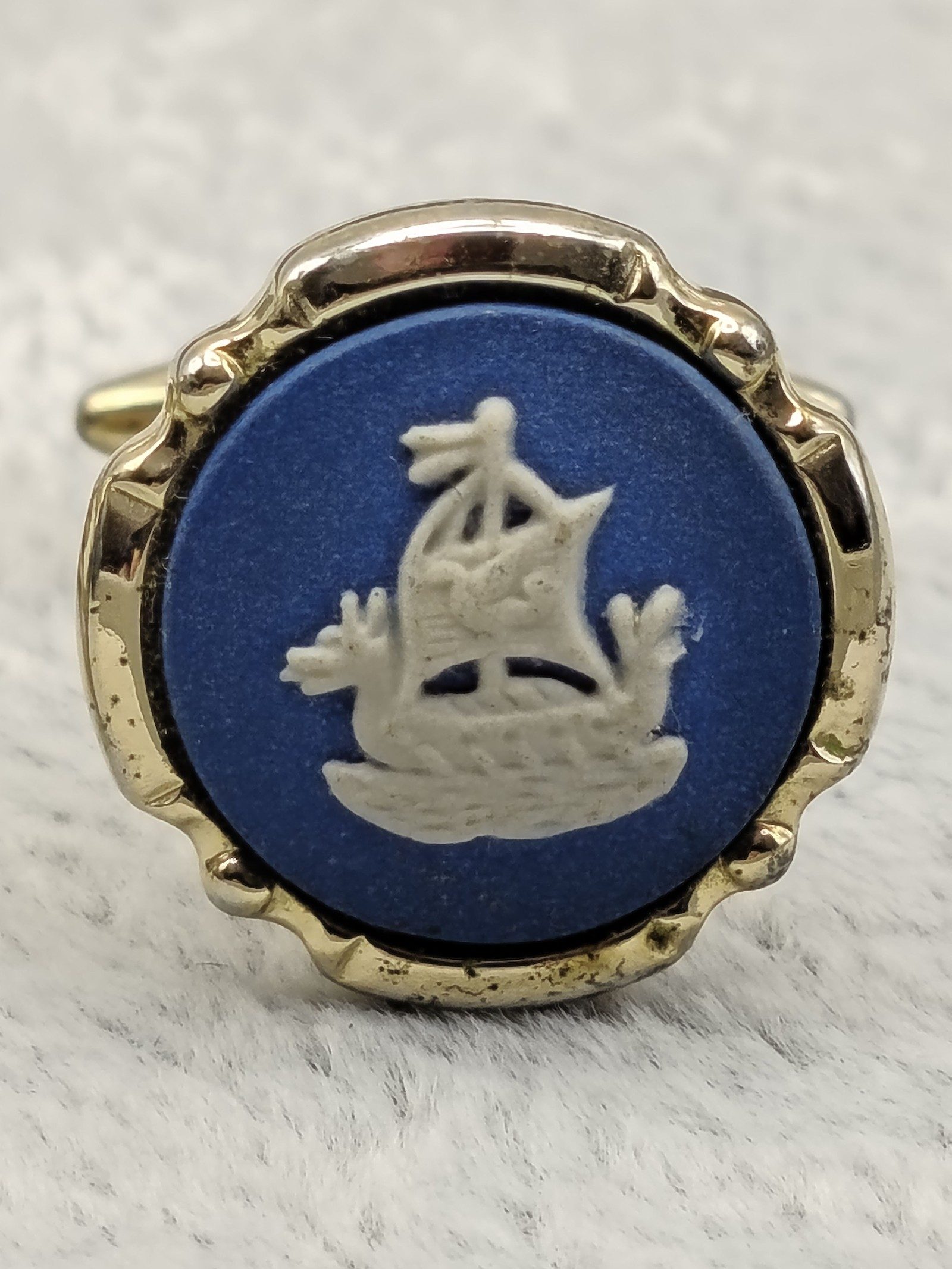 Wedgwood Blue & White Viking Ship Cufflinks & Tie Clip Set image 5