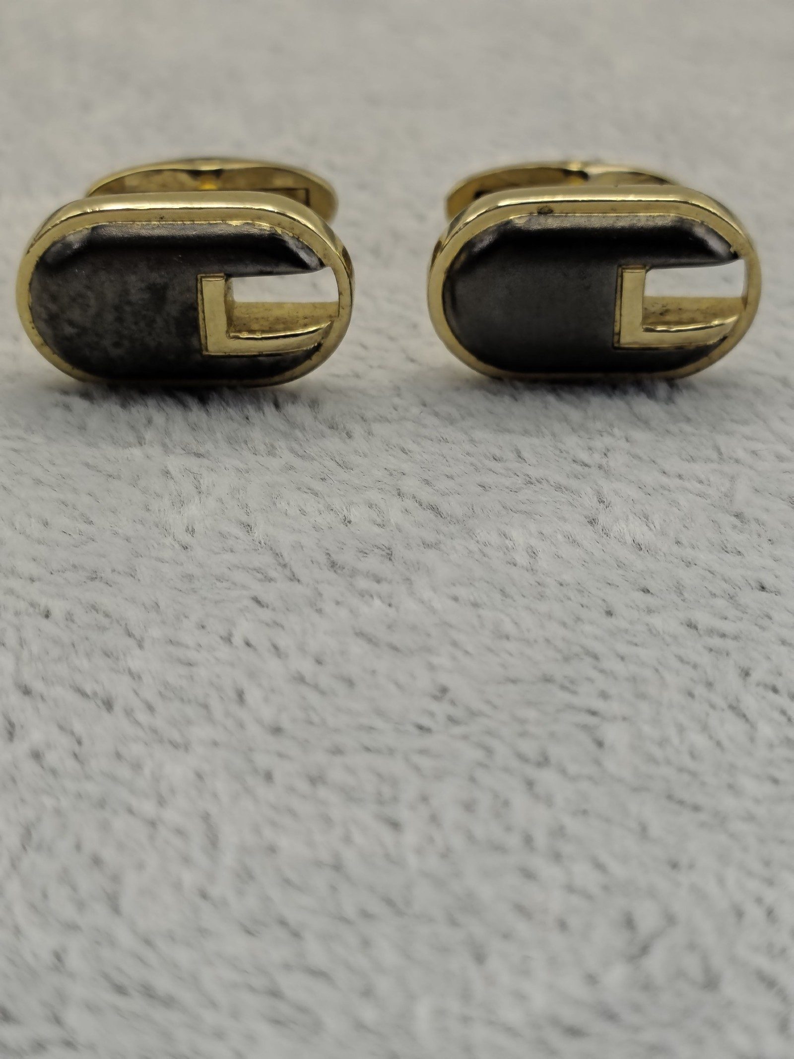 Lancel Vintage Gold & Black Oval Cufflinks & Tie Clip Set image 3
