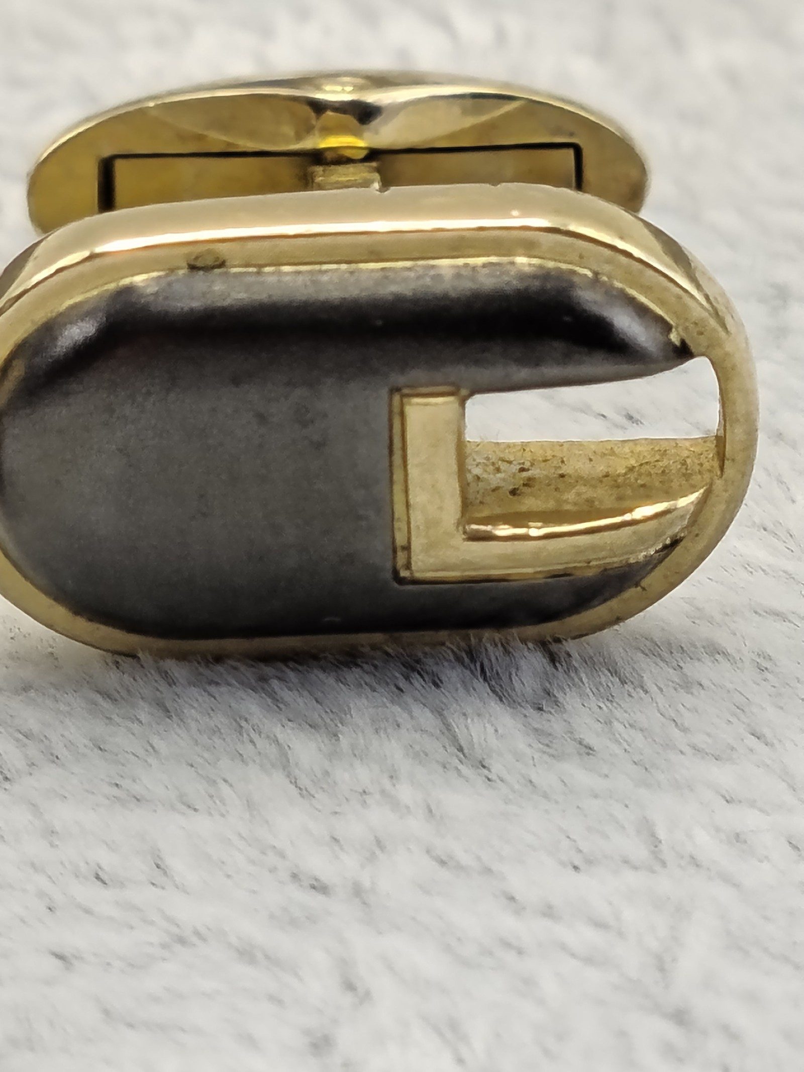 Lancel Vintage Gold & Black Oval Cufflinks & Tie Clip Set image 4