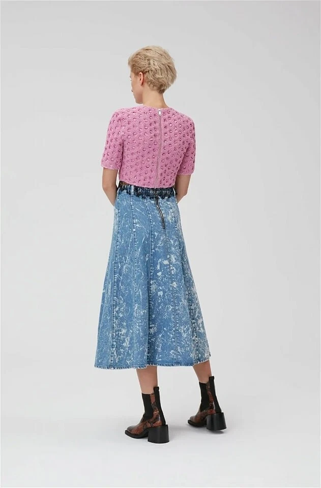 New Ganni Pink Textured Cropped Top with Beaded Fringe Size L image 3