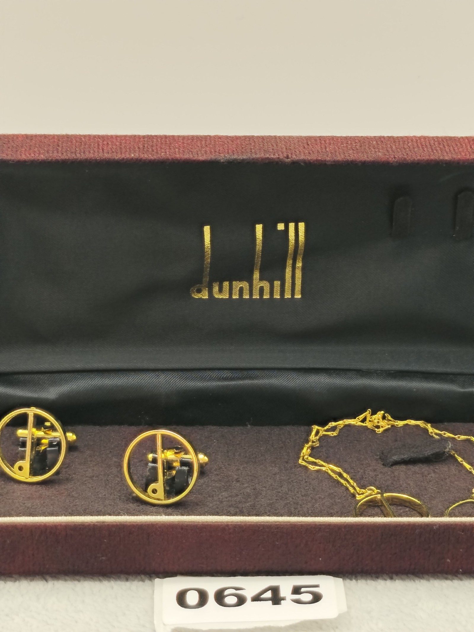 Dunhill Men's Gold Tone Round Cufflinks & Chain in Case image 2