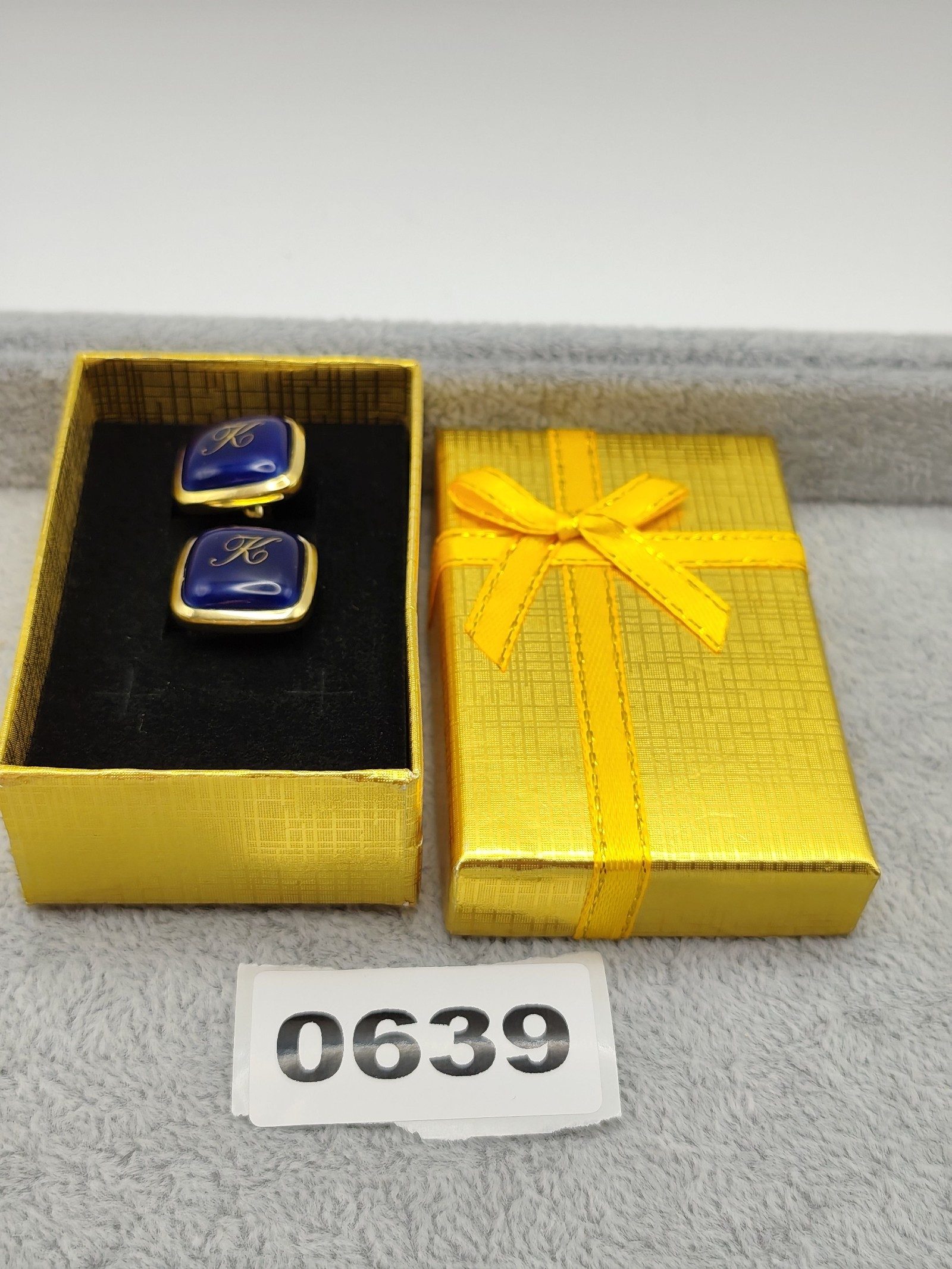 Sun Eagle Blue & Gold Men's Cufflinks with K Monogram