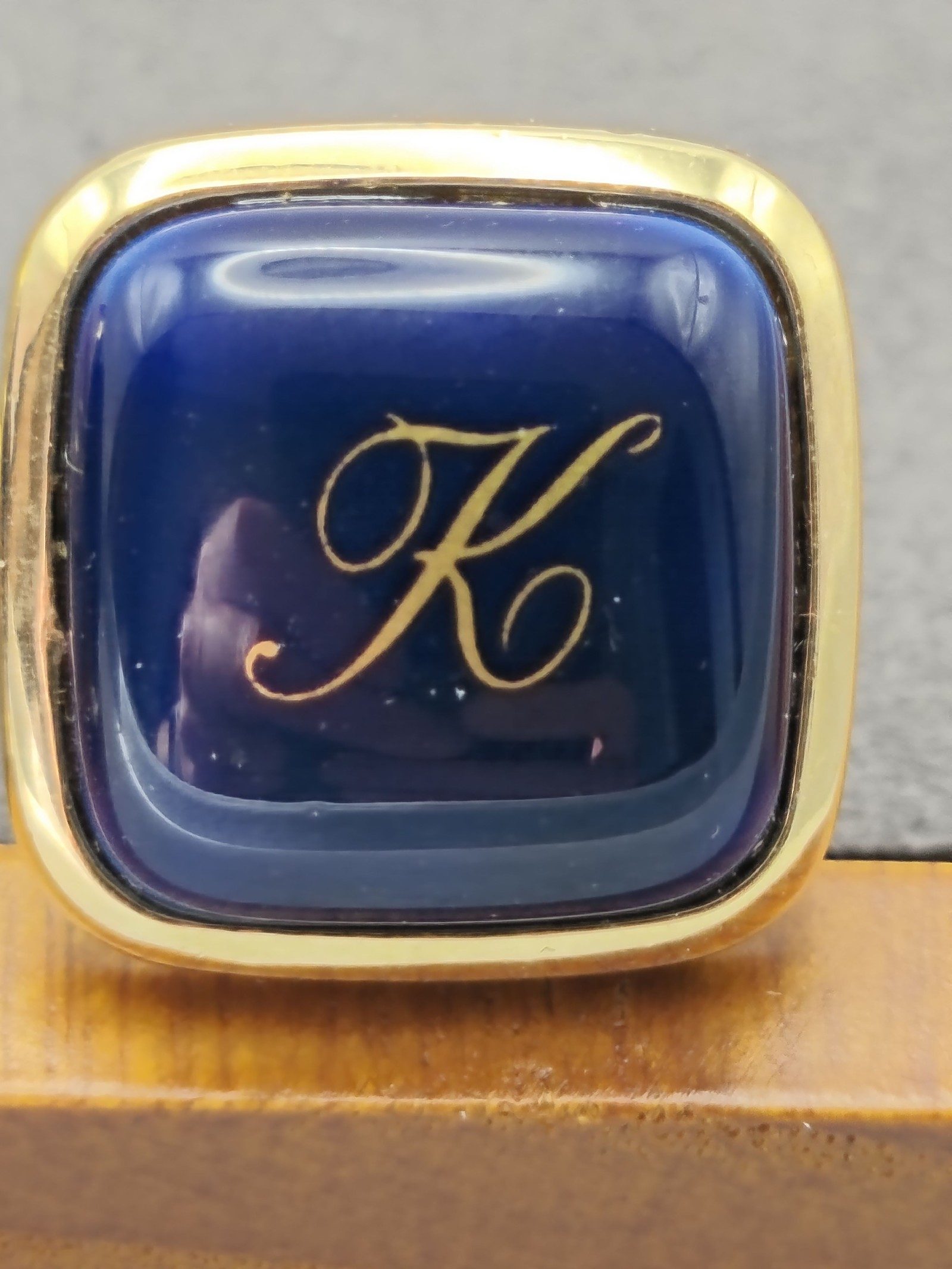 Sun Eagle Blue & Gold Men's Cufflinks with K Monogram image 5