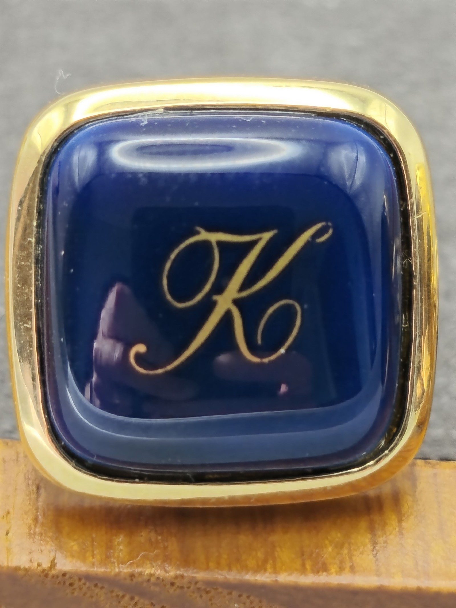 Sun Eagle Blue & Gold Men's Cufflinks with K Monogram image 6