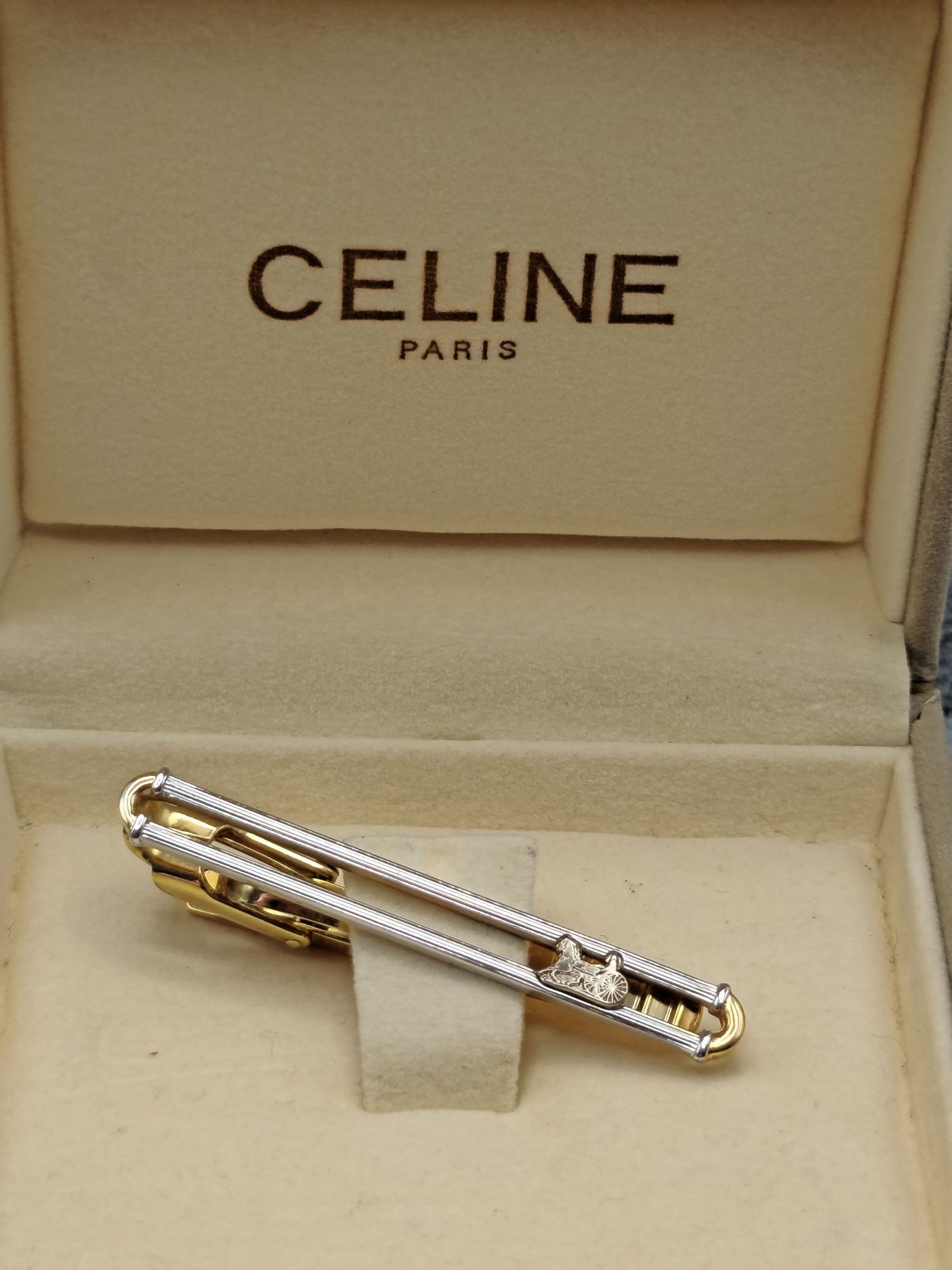 Celine Gold & Silver Tone Horse & Carriage Brooch Pin image 2