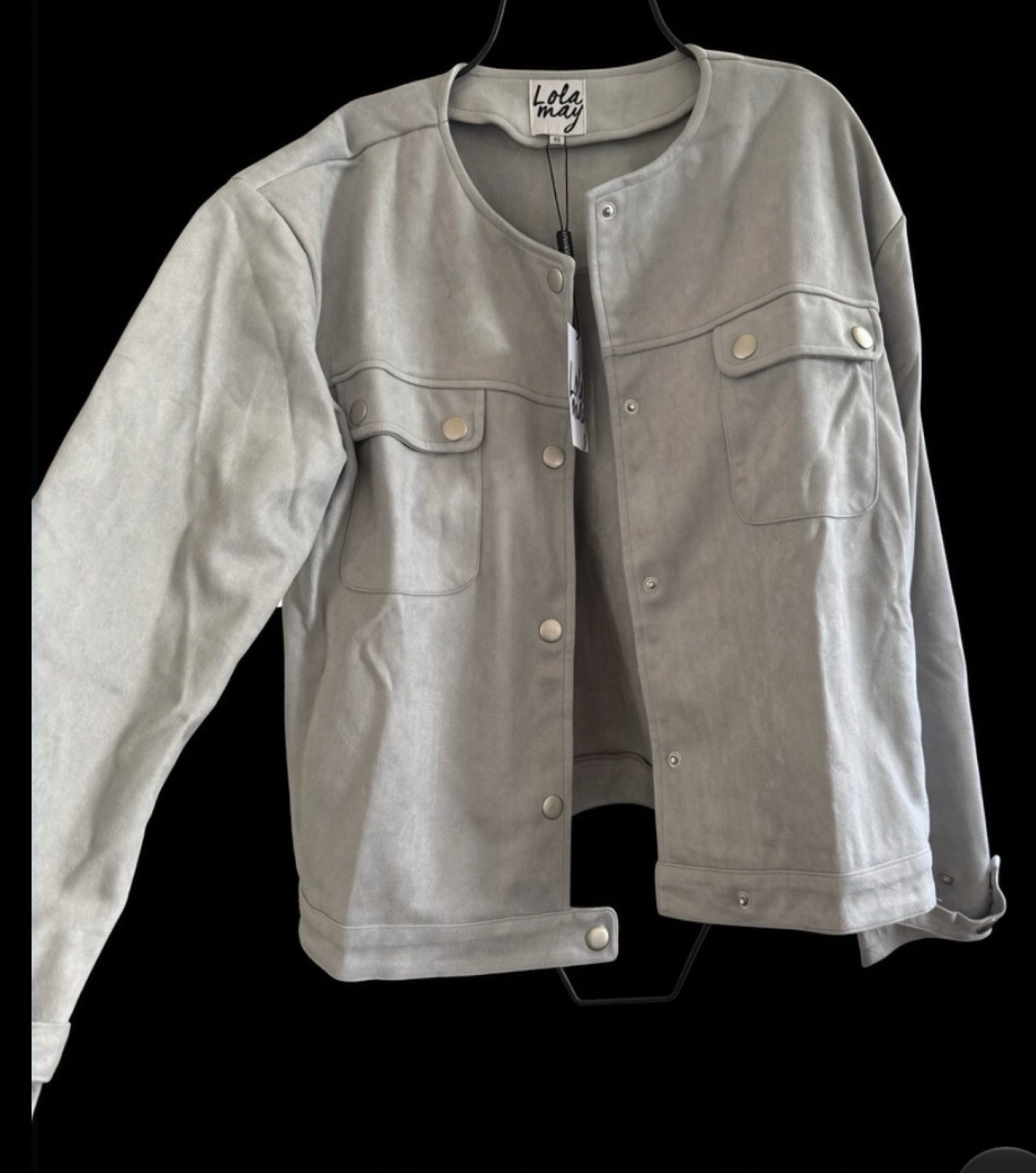 BNWT Lola May Light Grey Faux Suede Cropped Jacket UK 10