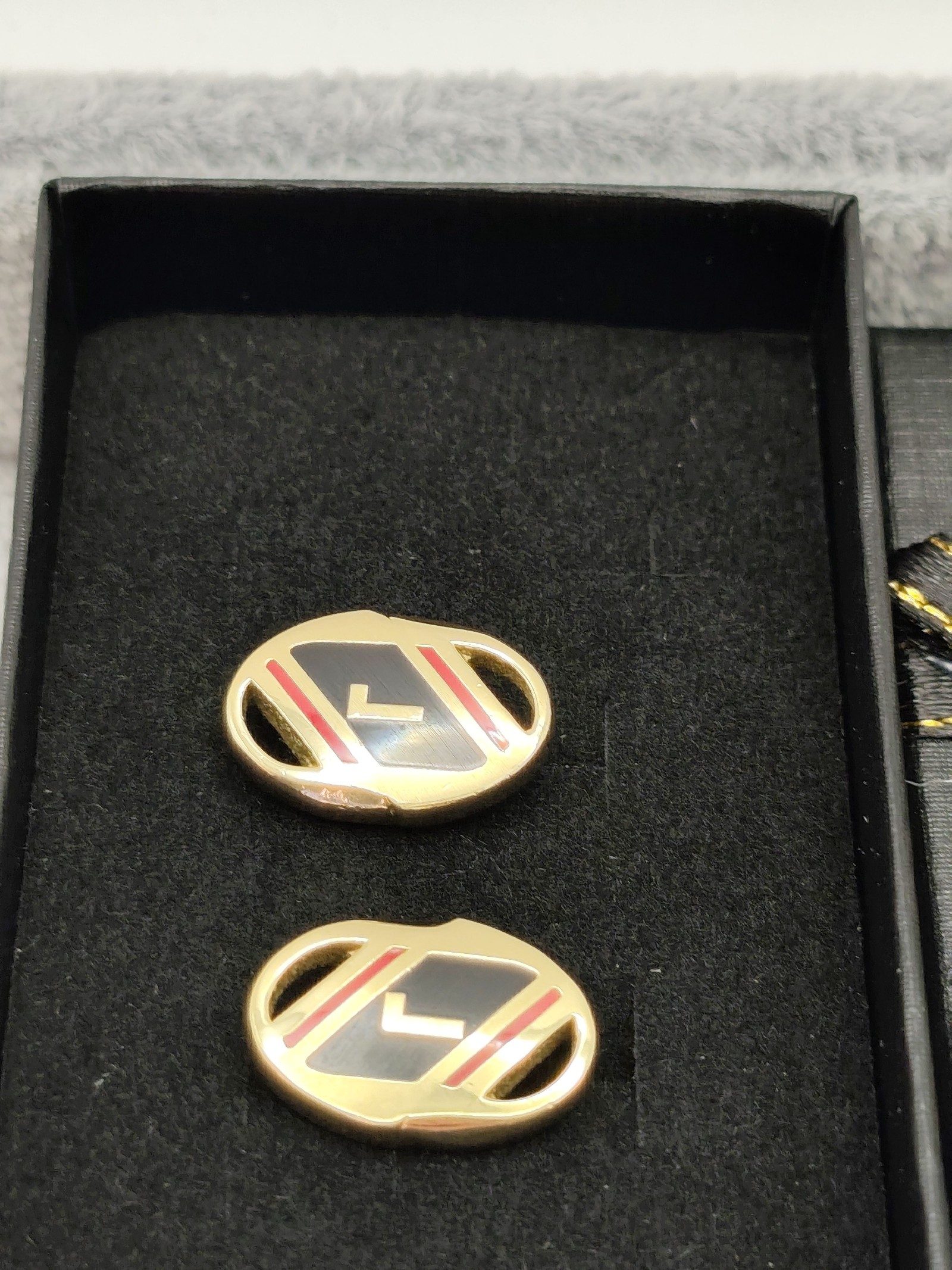 Lancel Gold & Black & Red Logo Oval Cufflinks image 2