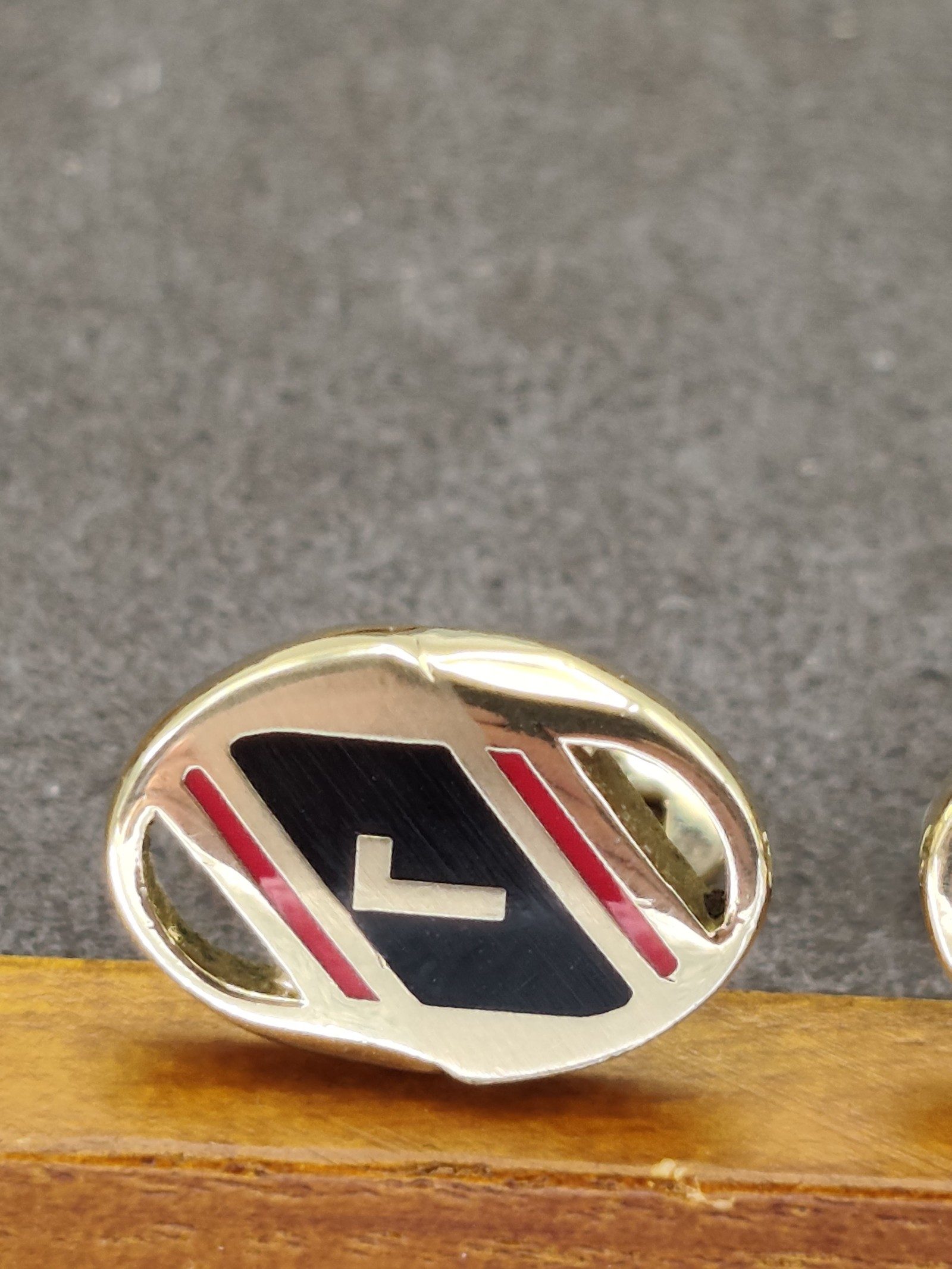 Lancel Gold & Black & Red Logo Oval Cufflinks image 5