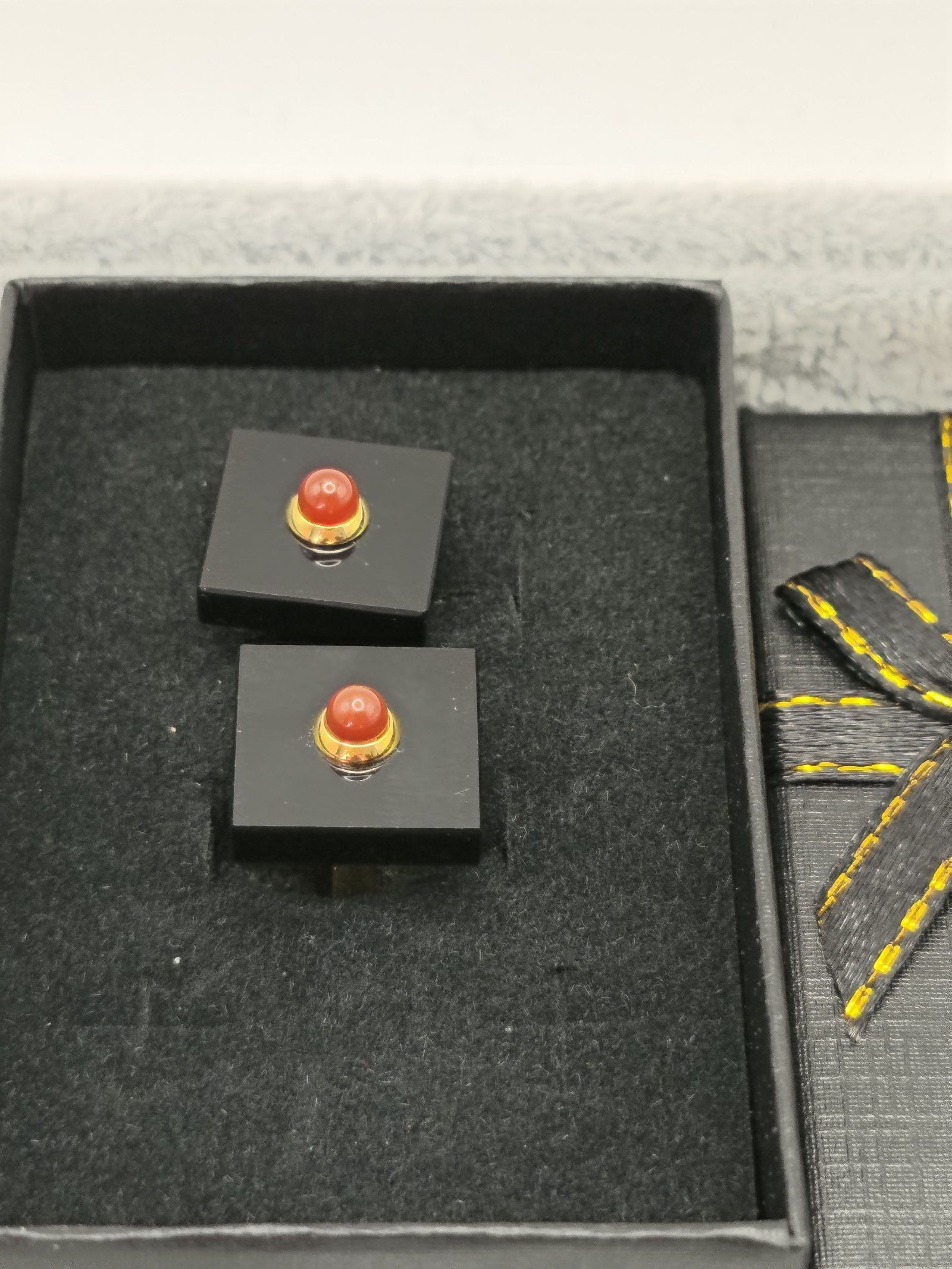 Lanvin Gold Tone & Black Square Red Stone Cufflinks image 2