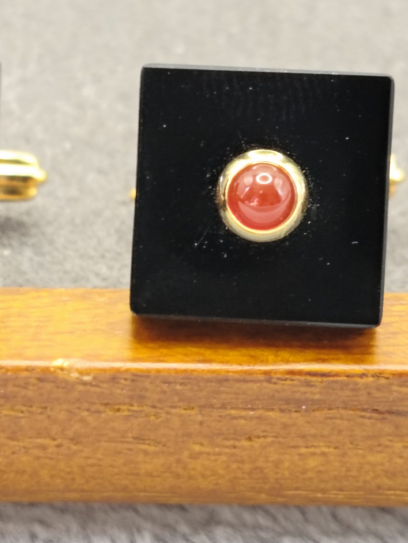 Lanvin Gold Tone & Black Square Red Stone Cufflinks image 4