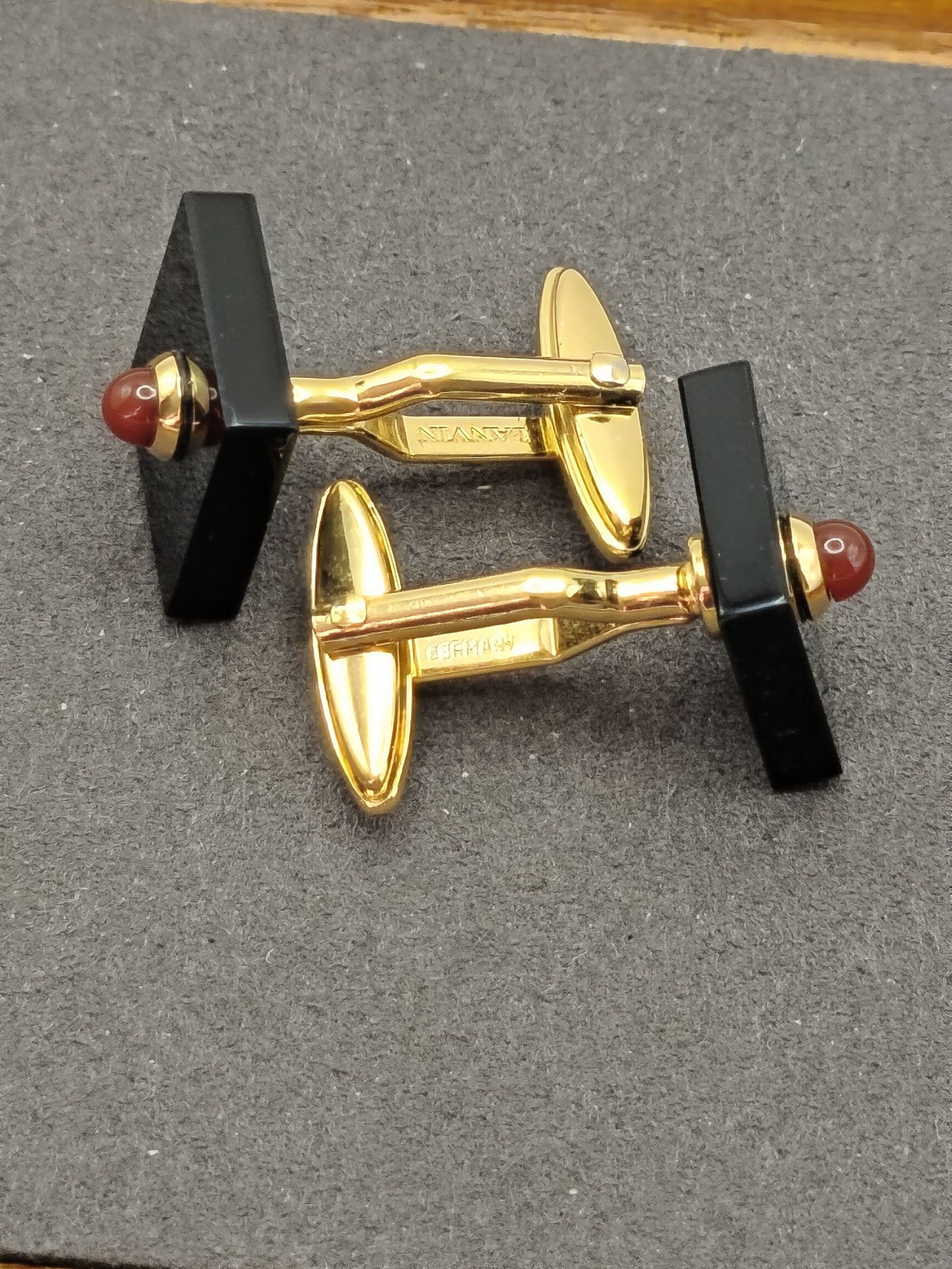 Lanvin Gold Tone & Black Square Red Stone Cufflinks image 6