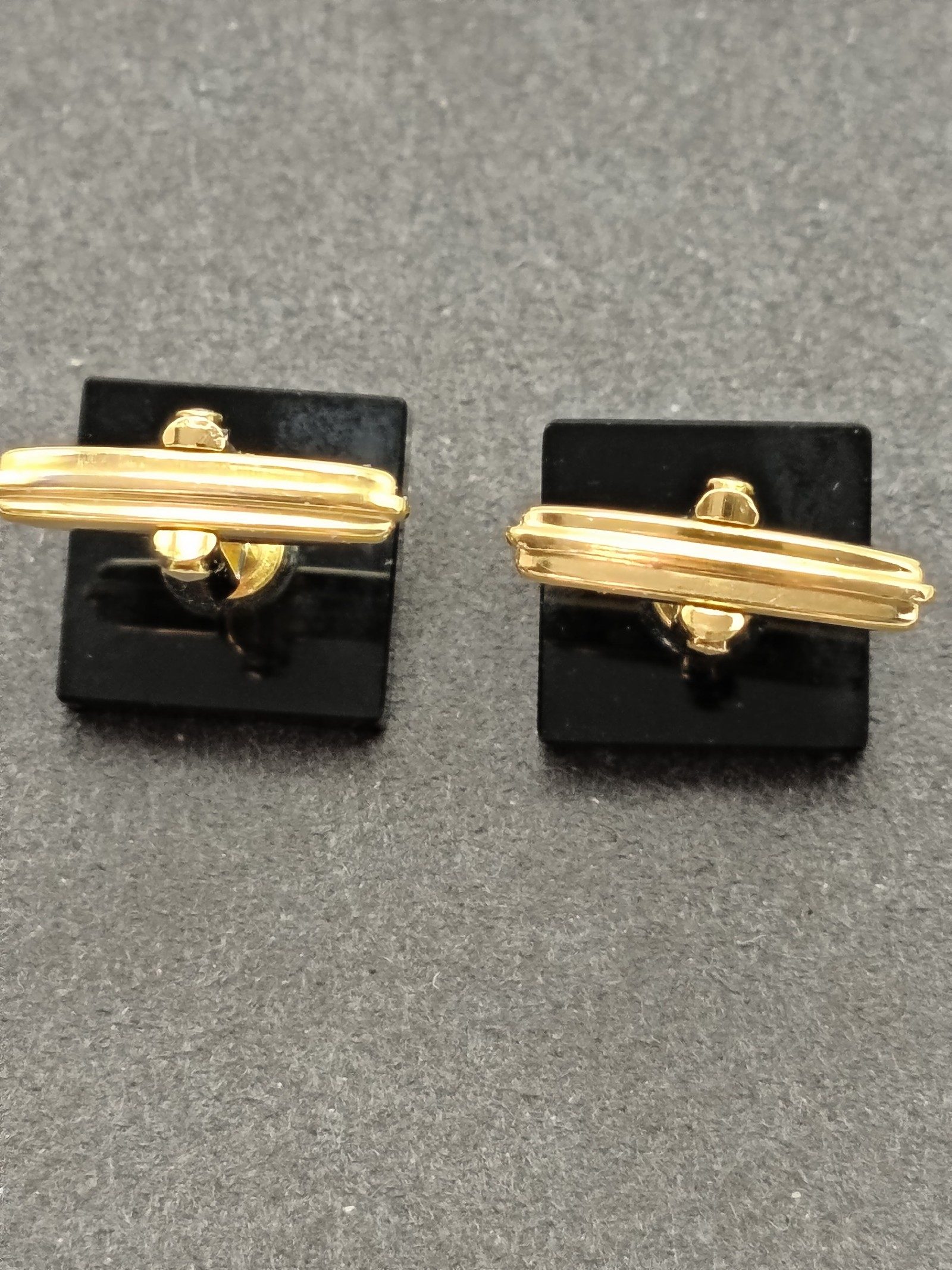Lanvin Gold Tone & Black Square Red Stone Cufflinks image 7