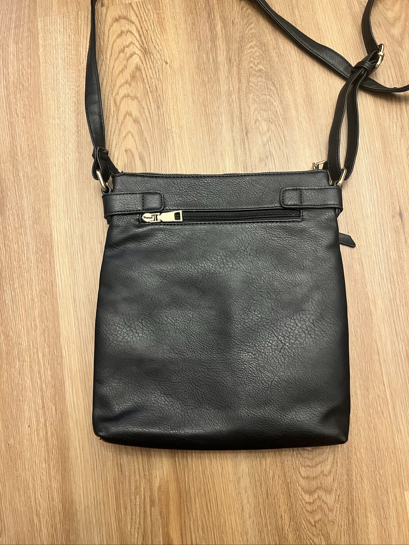 Black Faux Leather Crossbody Bag with Zip Pockets image 3