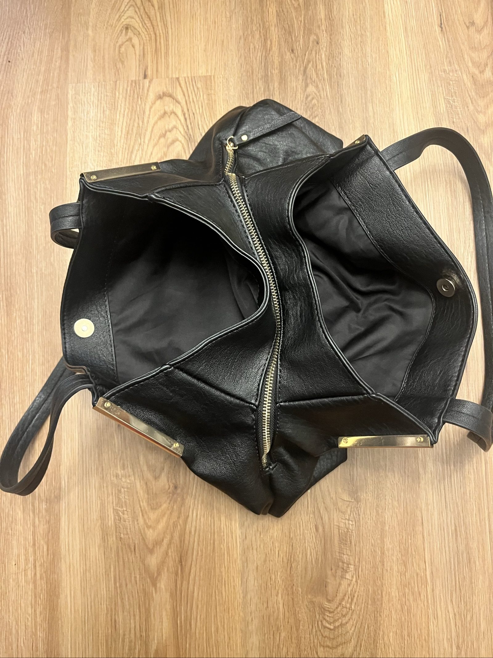 Black Faux Leather Shoulder Tote Bag image 2