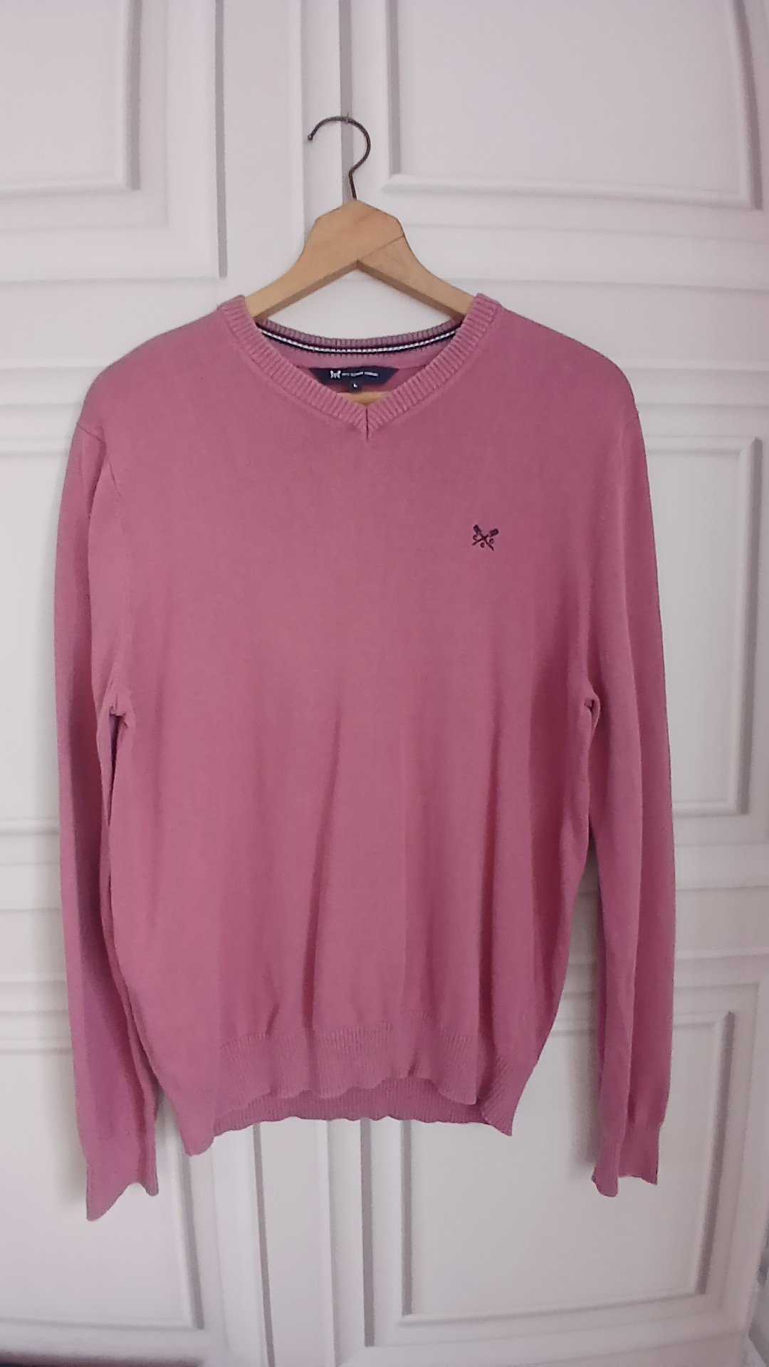 Crew Clothing Company Pink V-Neck Cotton Jumper Large