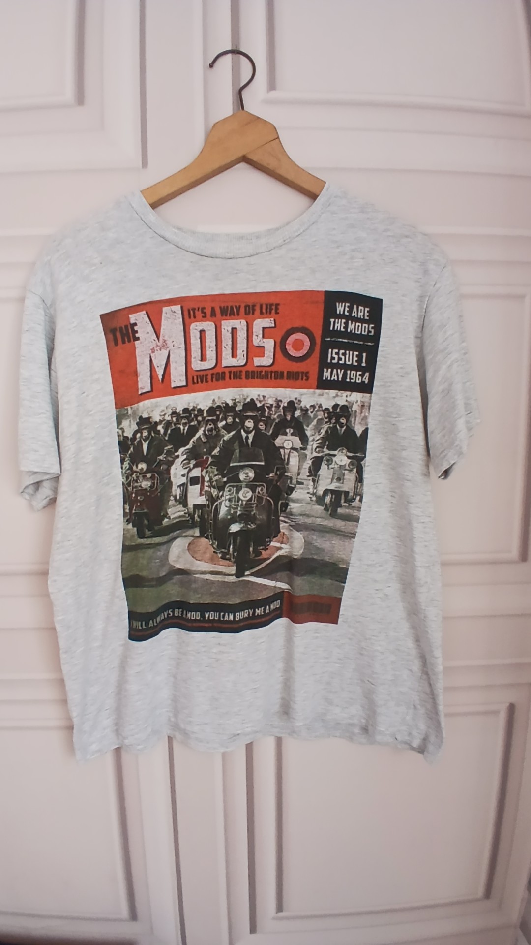 Fabric8 Oat Grey Marl Mods Graphic Cotton T-Shirt Large