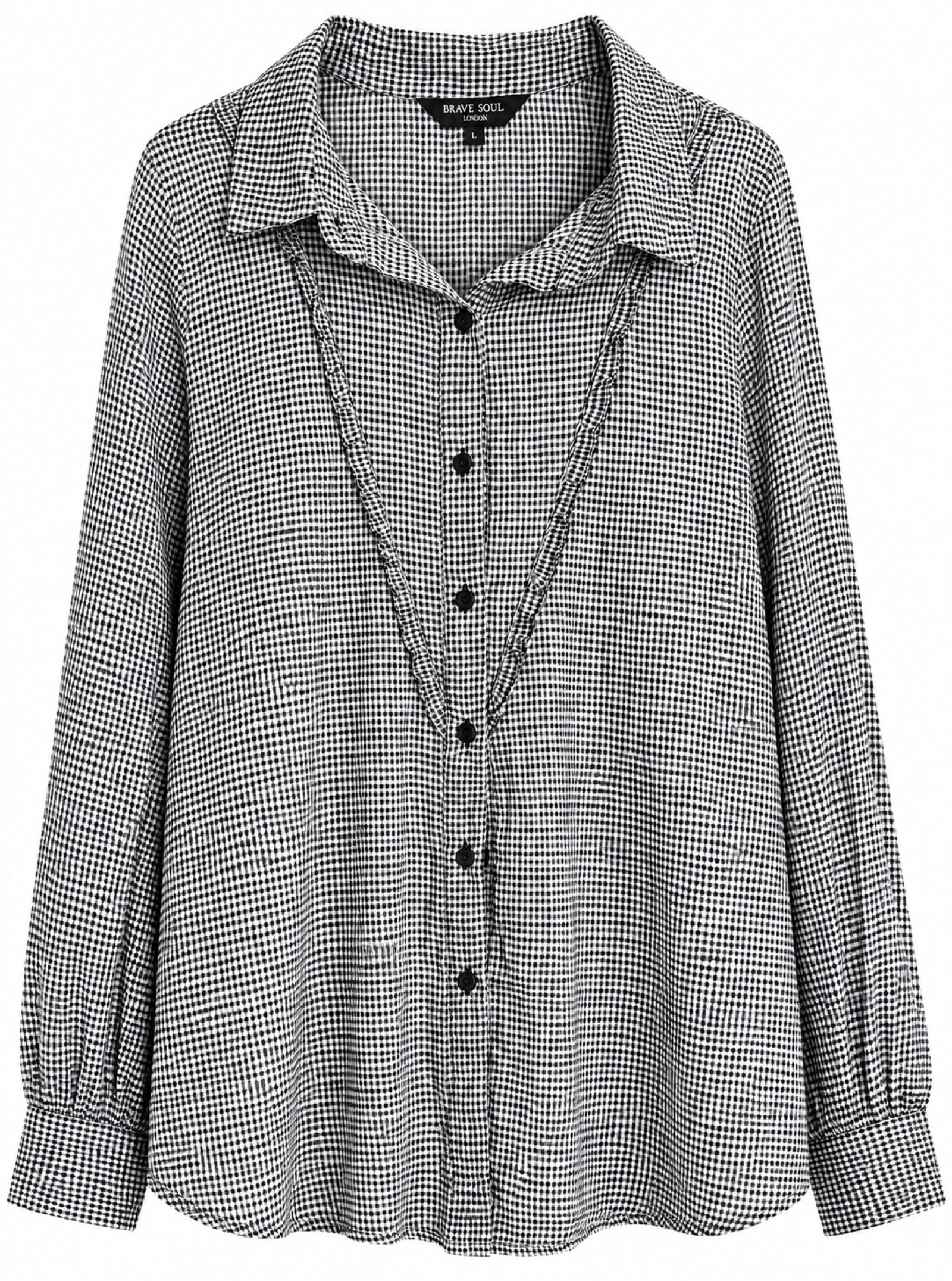 Brave Soul Gingham Check Ruffle Blouse – Long Sleeve Size L