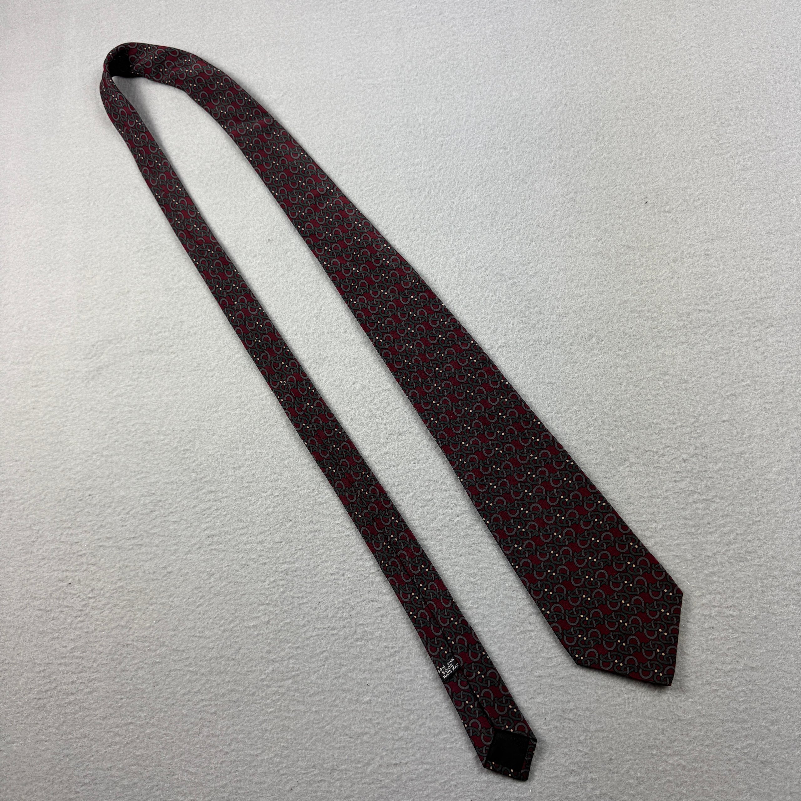 Christian Dior Burgundy & Grey Patterned Silk Handmade Tie image 4