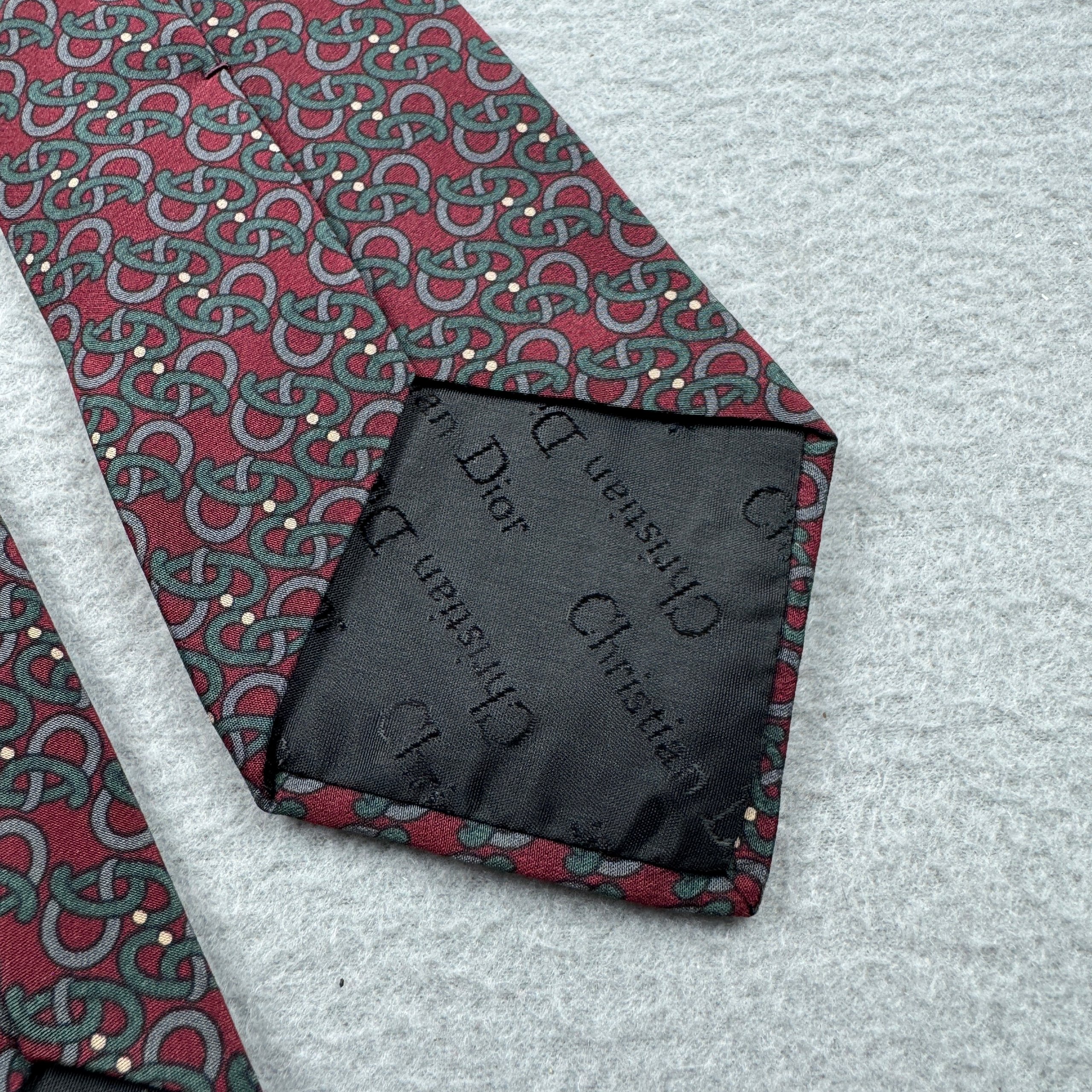 Christian Dior Burgundy & Grey Patterned Silk Handmade Tie image 6