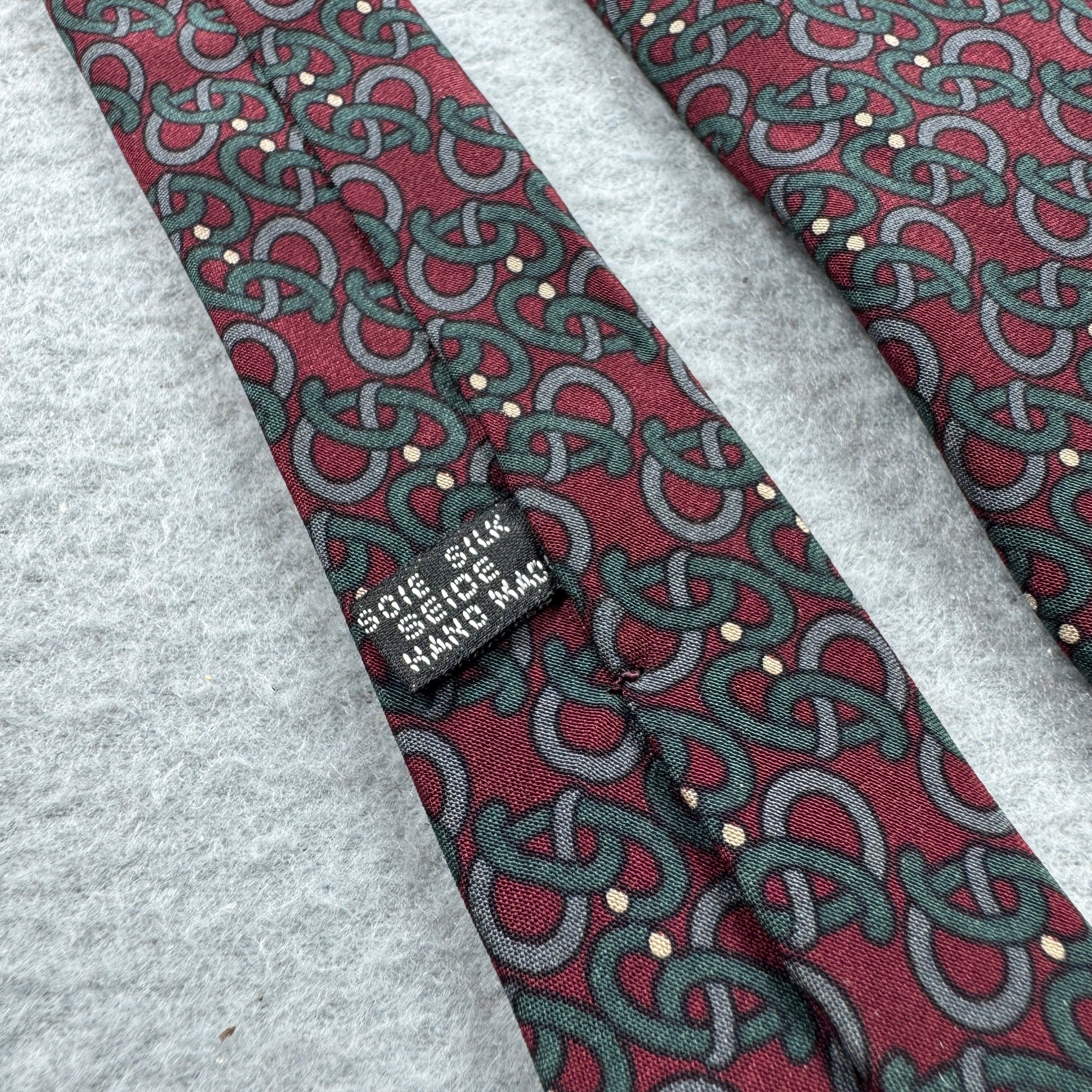 Christian Dior Burgundy & Grey Patterned Silk Handmade Tie image 7