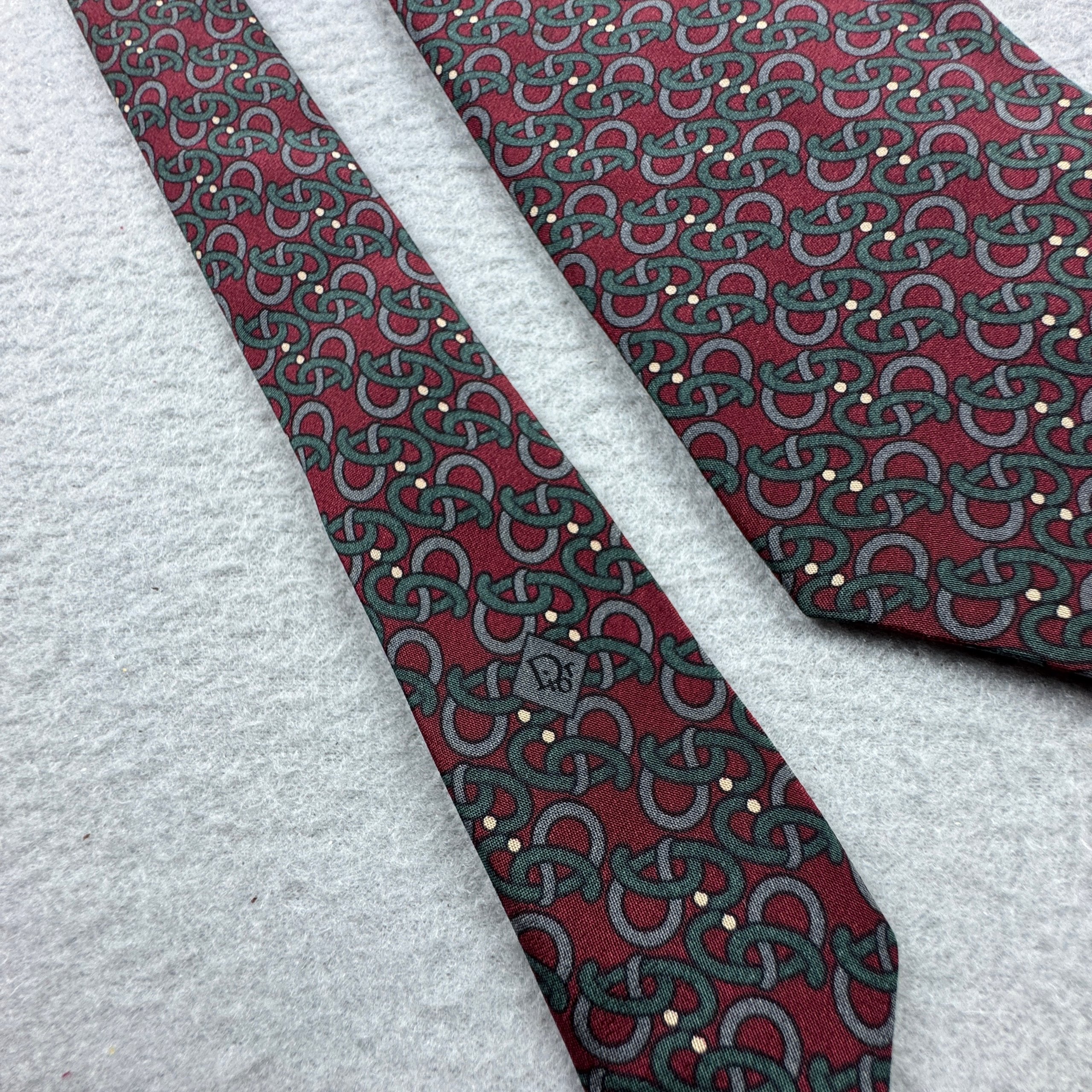 Christian Dior Burgundy & Grey Patterned Silk Handmade Tie image 8
