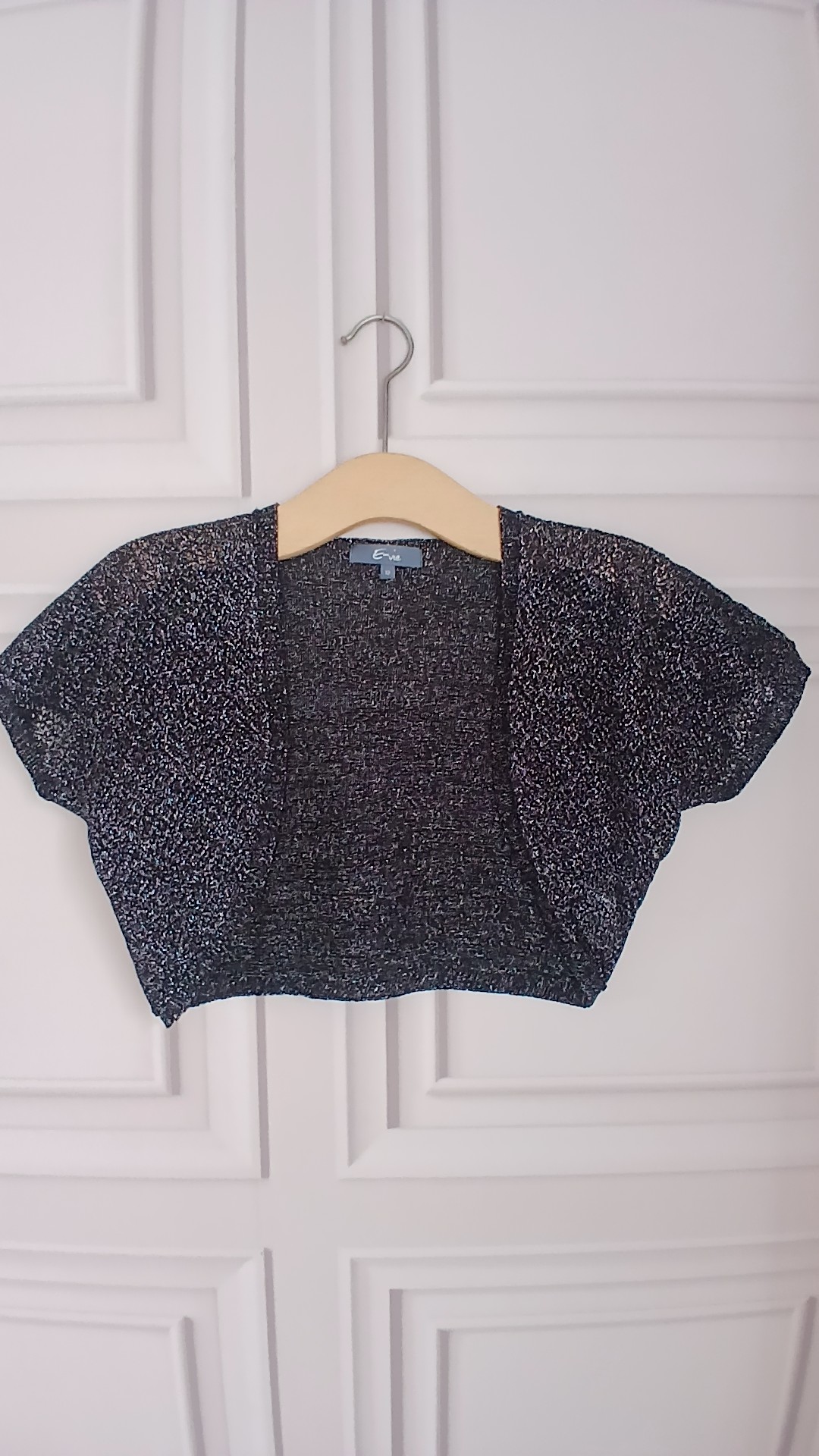 Evie Black with Silver Metallic Knit Cropped Bolero Top UK 12