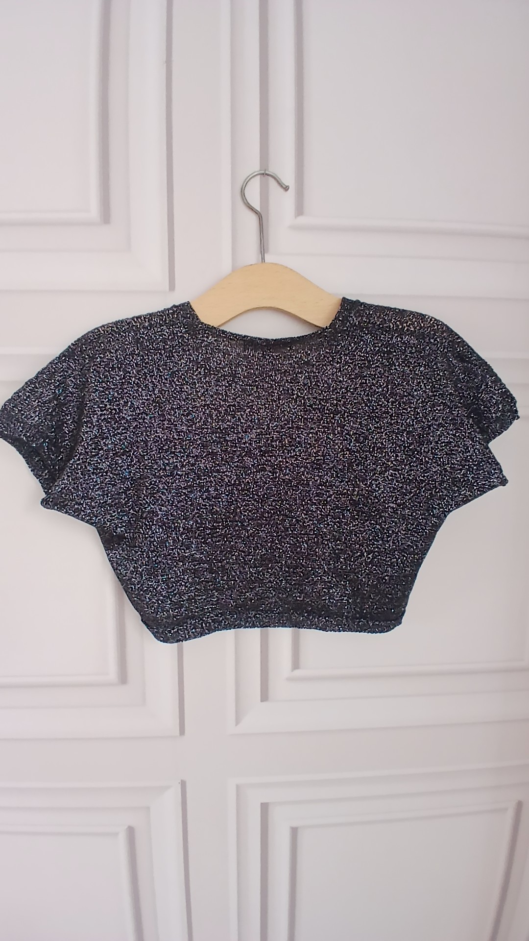 Evie Black with Silver Metallic Knit Cropped Bolero Top UK 12 image 4