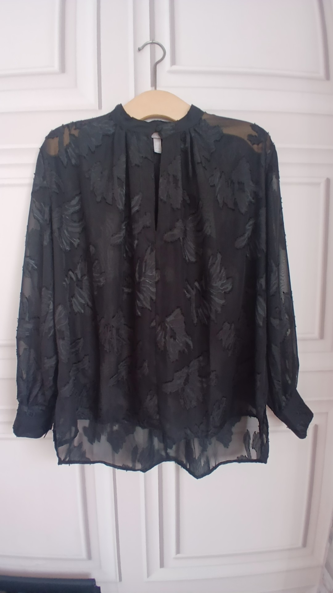 H&M Black Sheer Floral Embroidered Blouse Eur XS