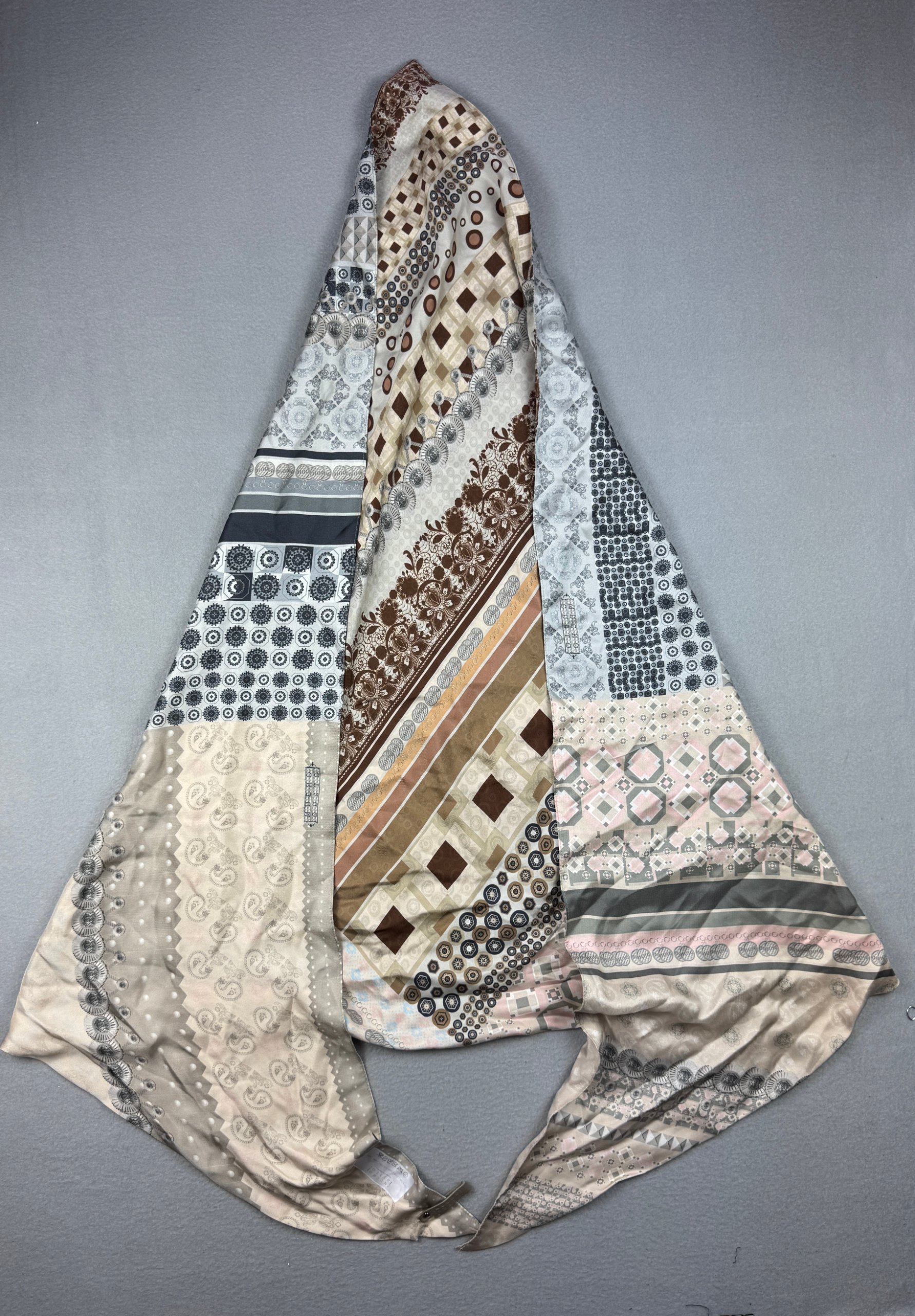 Mucho Gusto Beige & Brown Printed Large Silk Scarf Big size