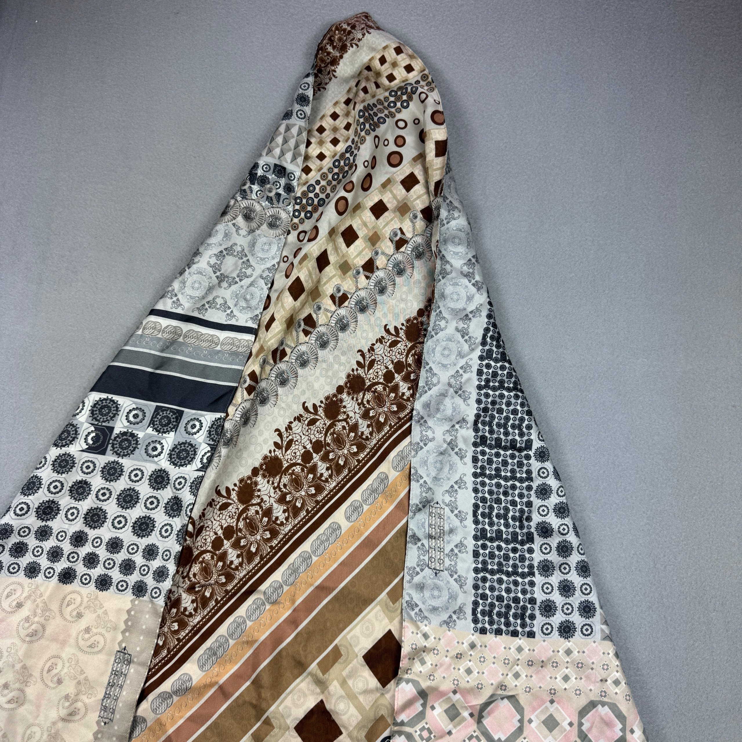 Mucho Gusto Beige & Brown Printed Large Silk Scarf Big size image 2