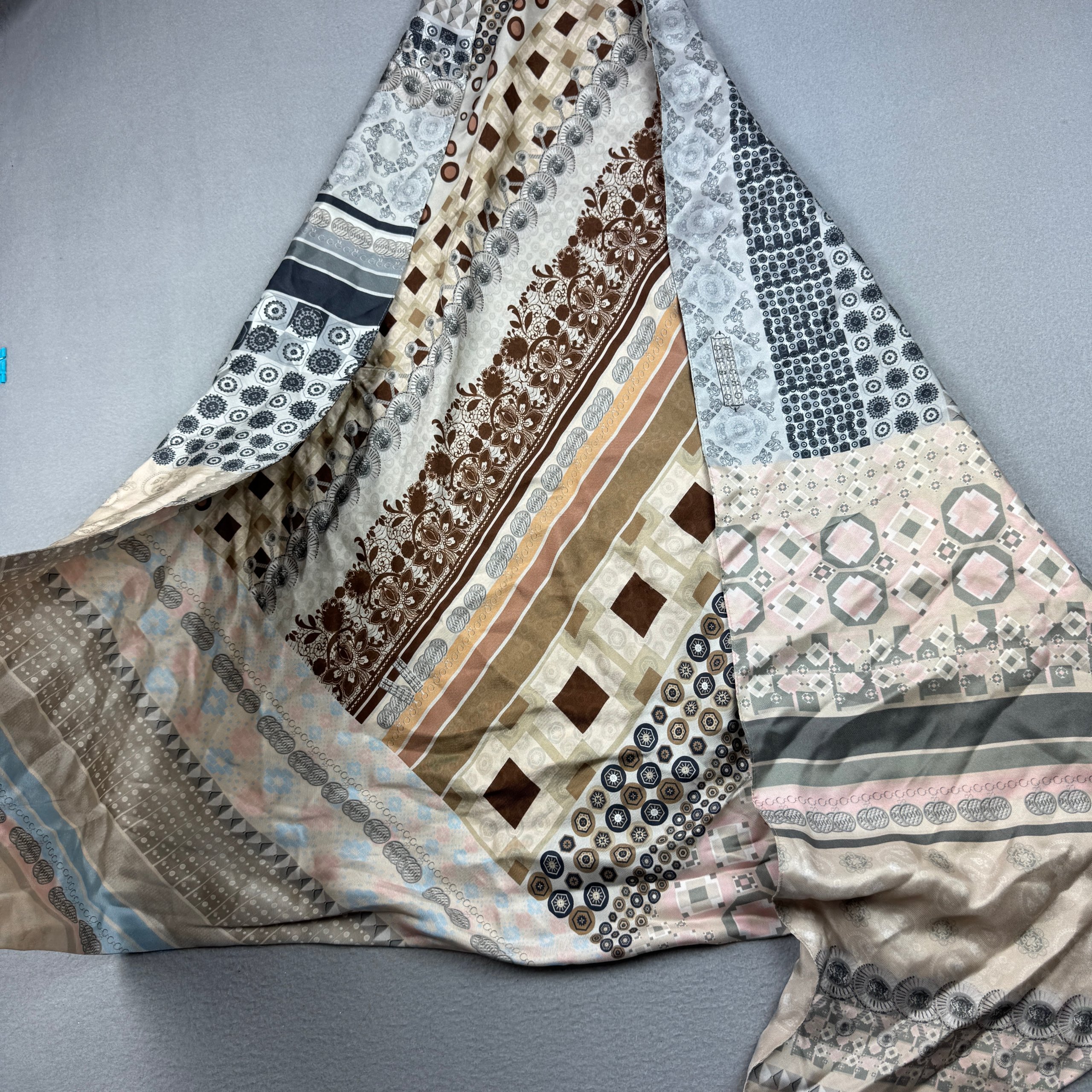 Mucho Gusto Beige & Brown Printed Large Silk Scarf Big size image 3