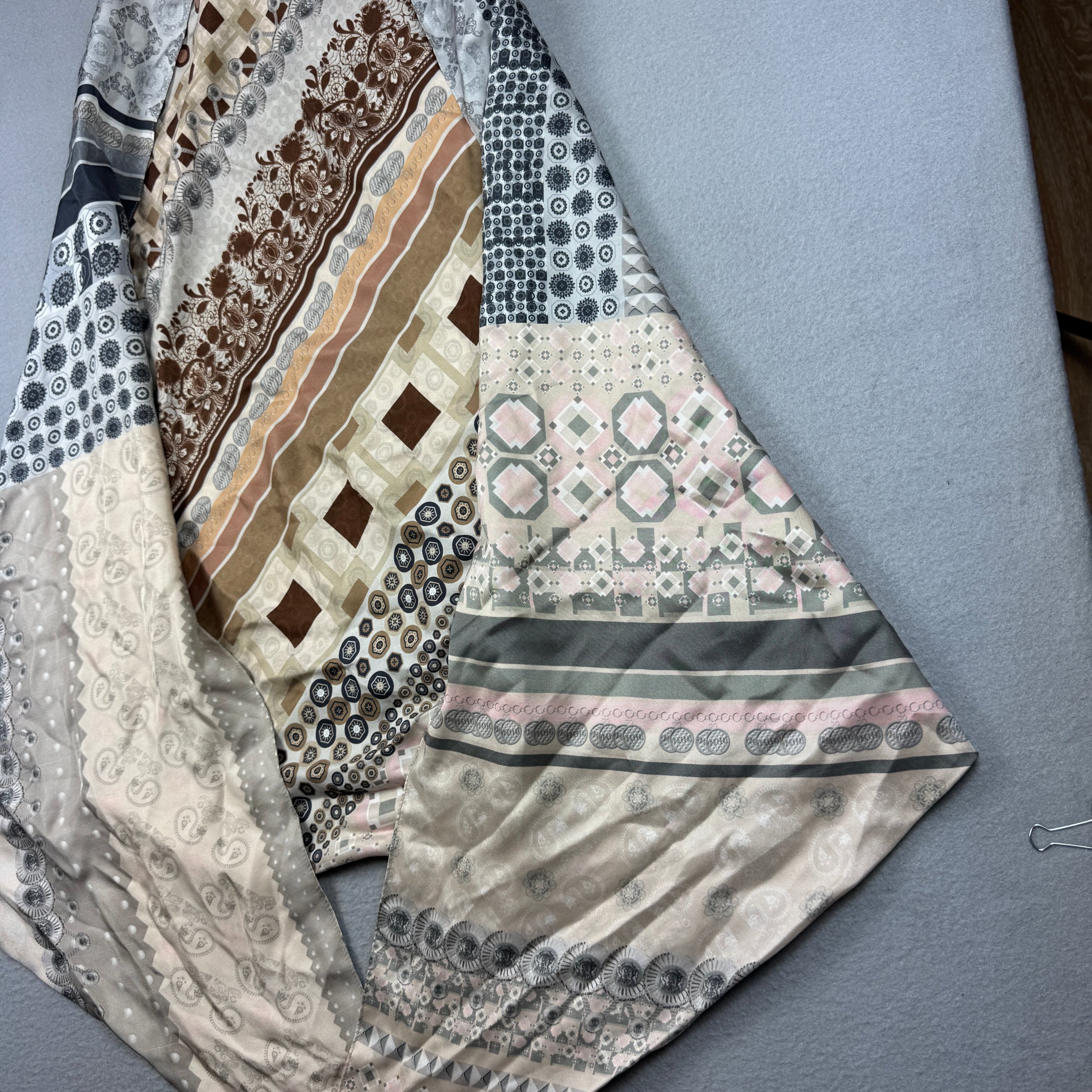 Mucho Gusto Beige & Brown Printed Large Silk Scarf Big size image 4