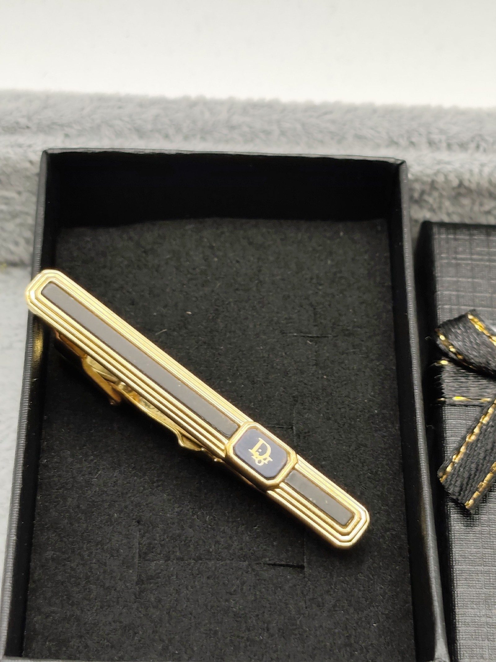 Christian Dior Gold & Black Tie Bar Clip image 2
