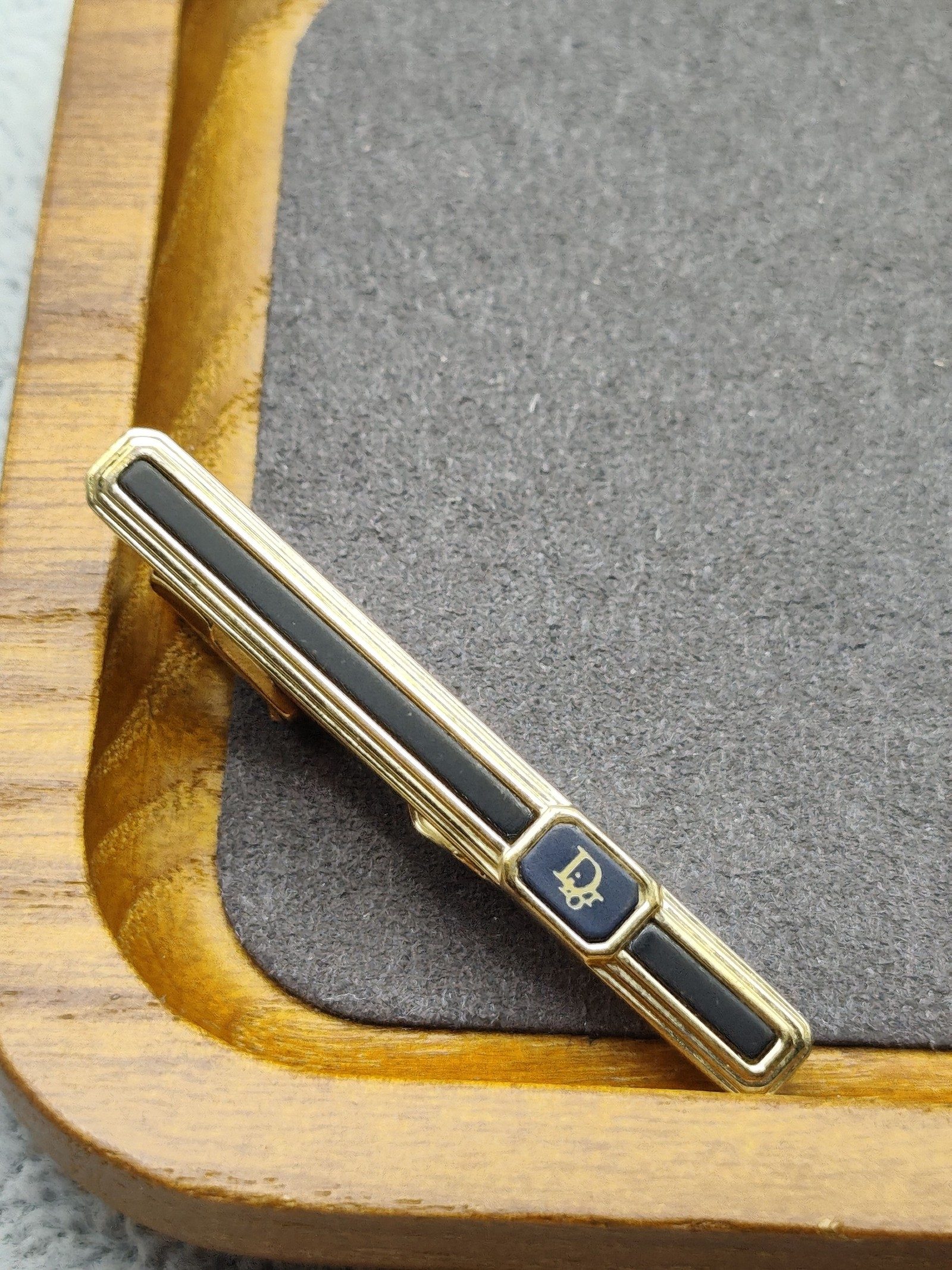 Christian Dior Gold & Black Tie Bar Clip image 3