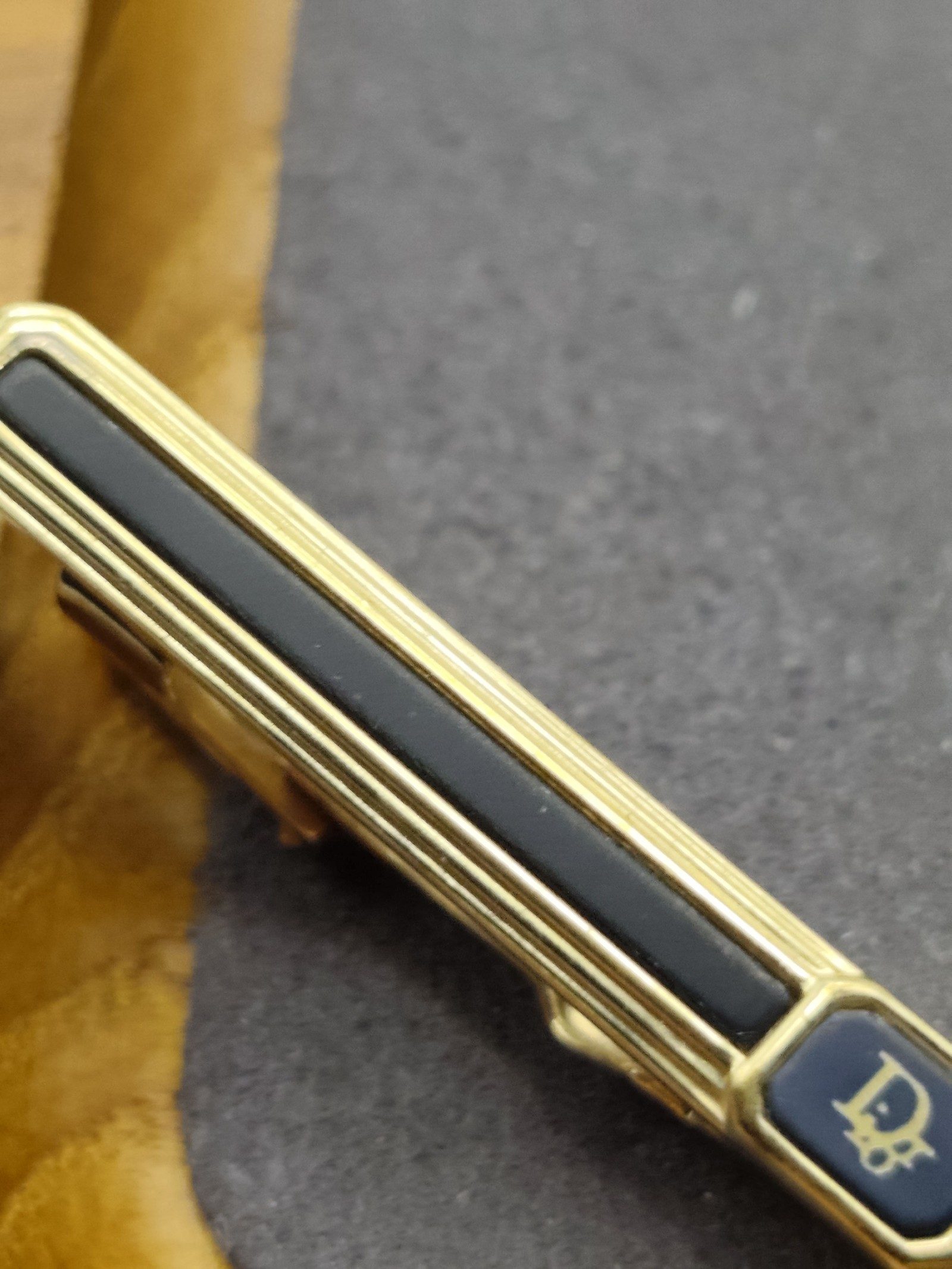 Christian Dior Gold & Black Tie Bar Clip image 5