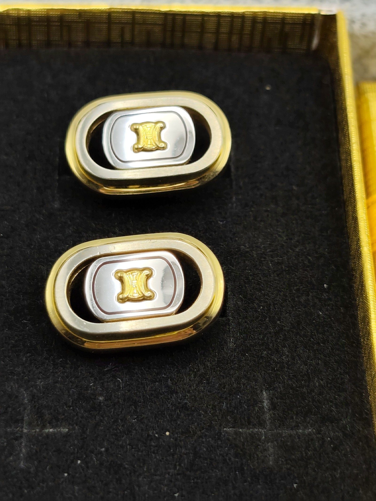 Celine Gold & Silver Tone Logo Cufflinks Unisex image 2