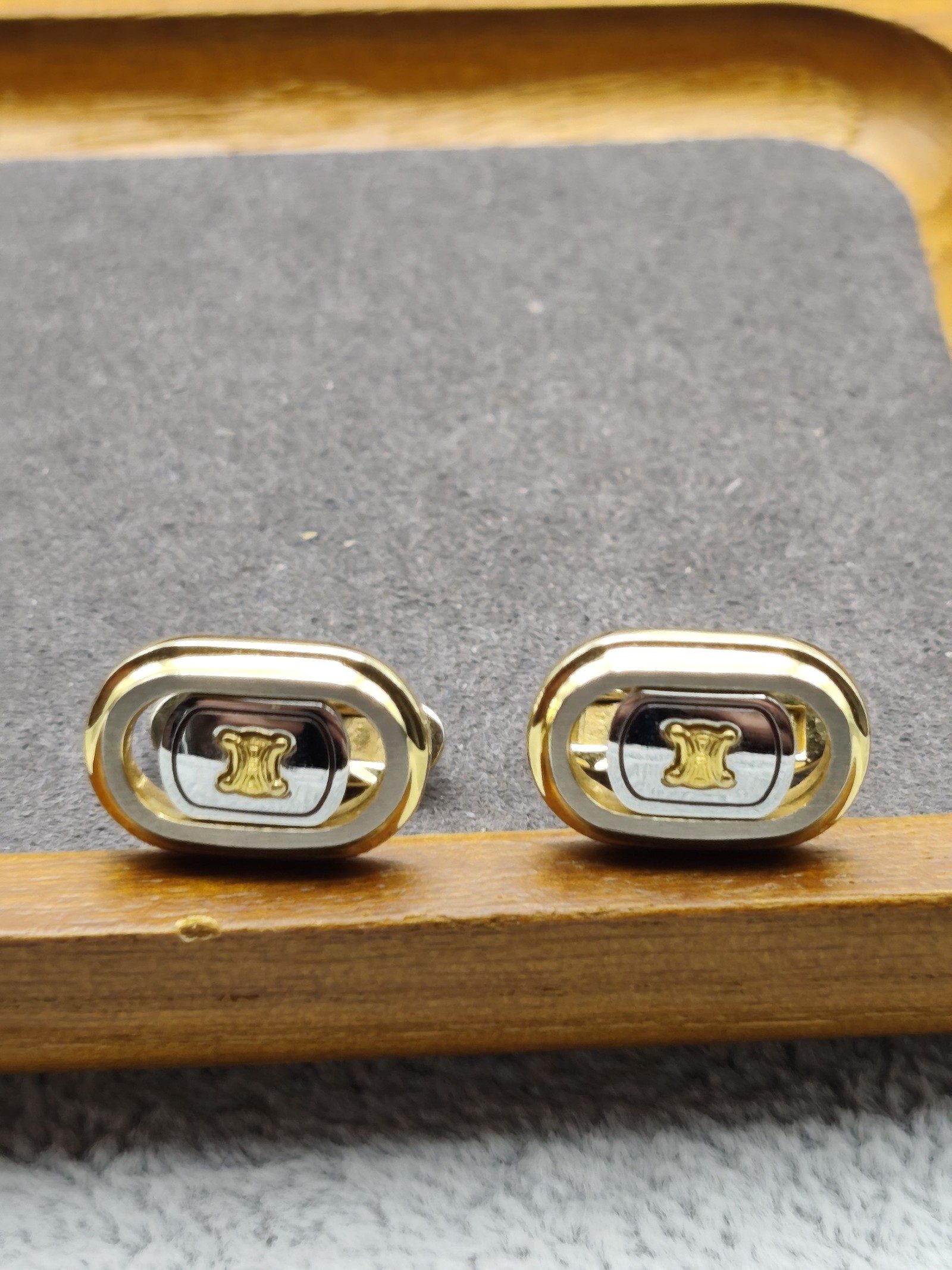 Celine Gold & Silver Tone Logo Cufflinks Unisex image 3