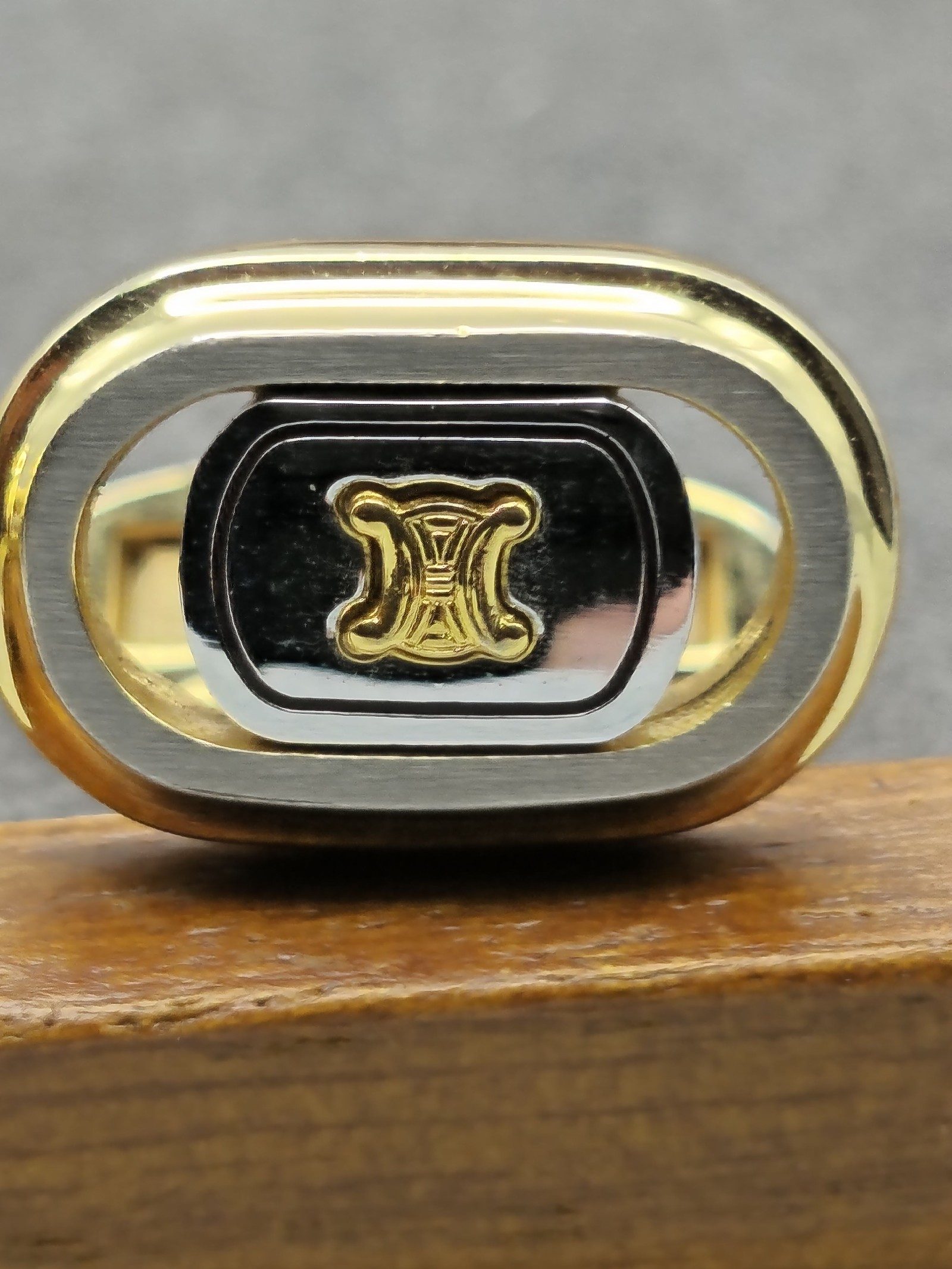 Celine Gold & Silver Tone Logo Cufflinks Unisex image 4