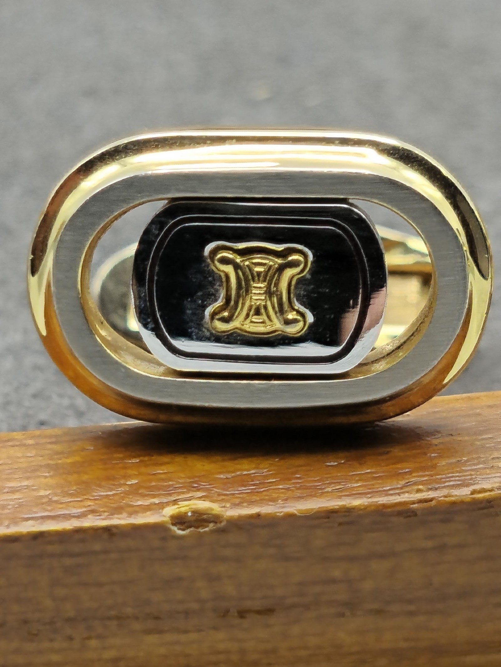 Celine Gold & Silver Tone Logo Cufflinks Unisex image 5