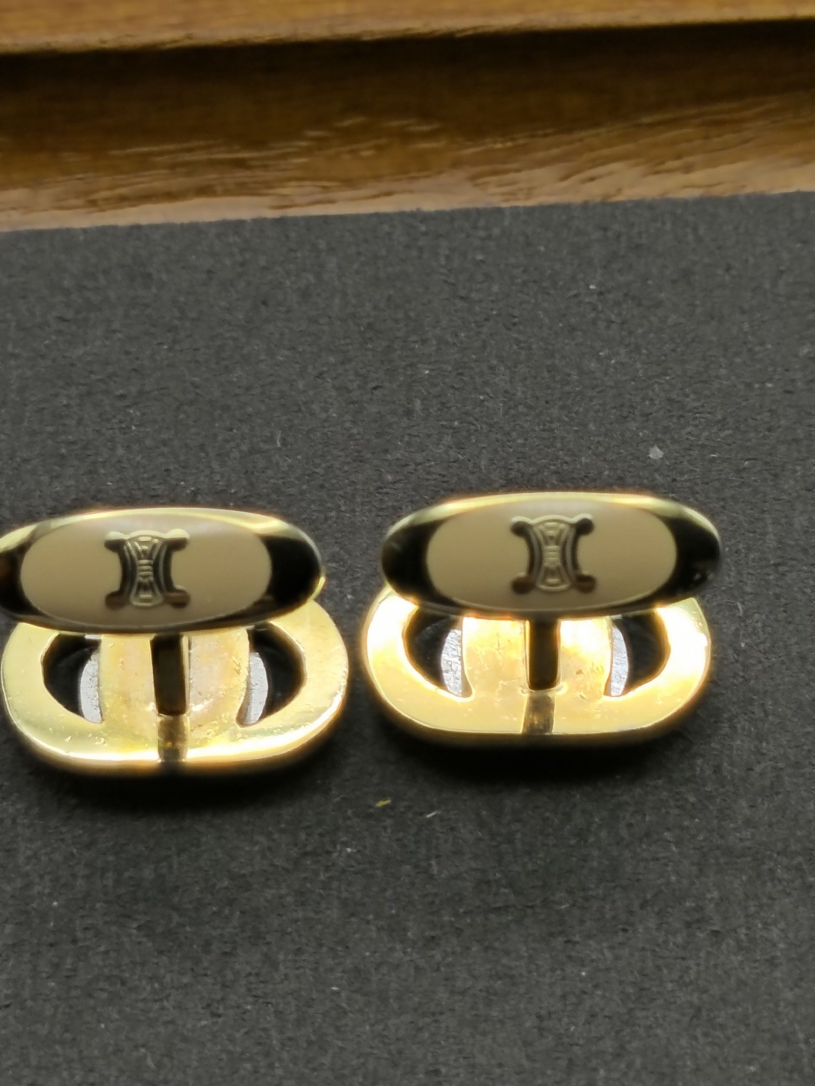 Celine Gold & Silver Tone Logo Cufflinks Unisex image 6