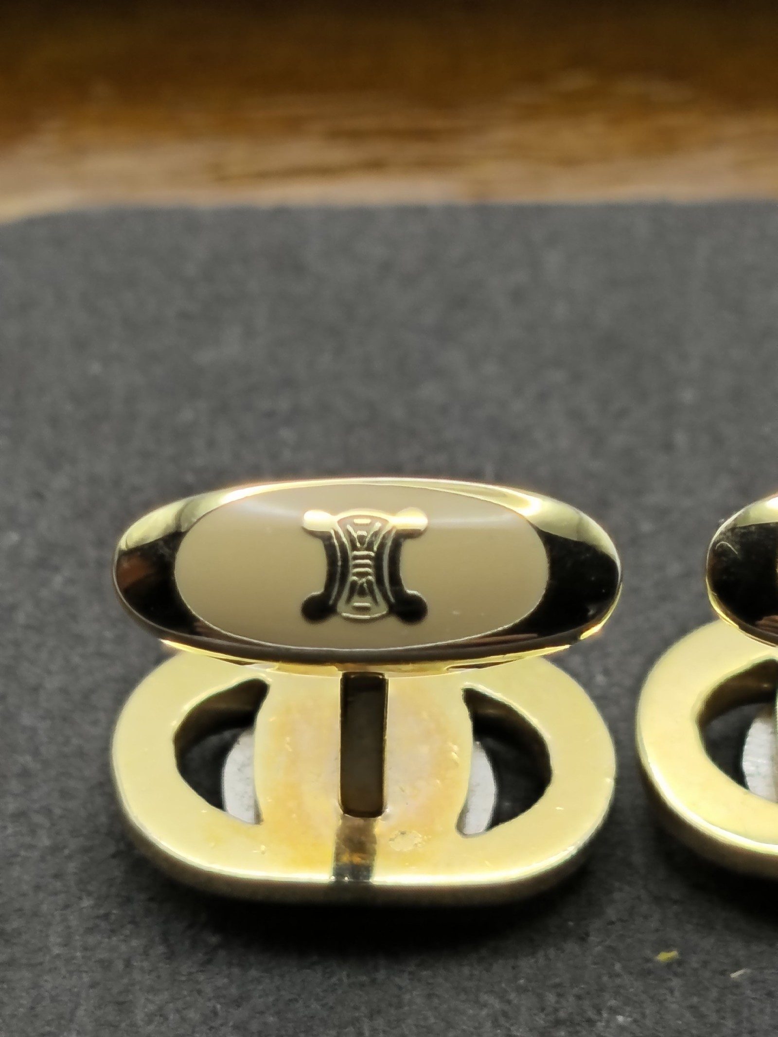 Celine Gold & Silver Tone Logo Cufflinks Unisex image 8