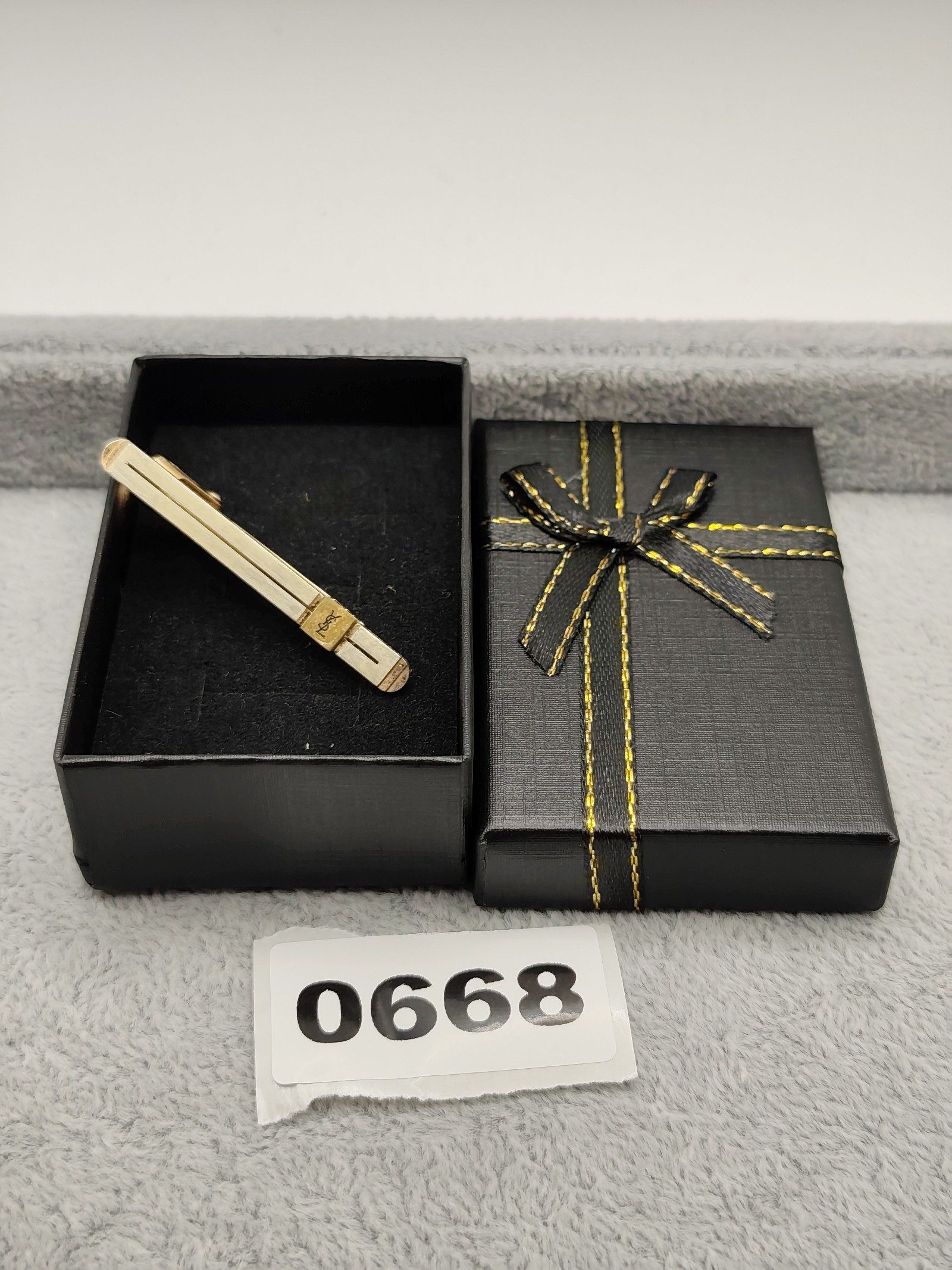 YSL Gold Tone Metal Tie Clip with Logo