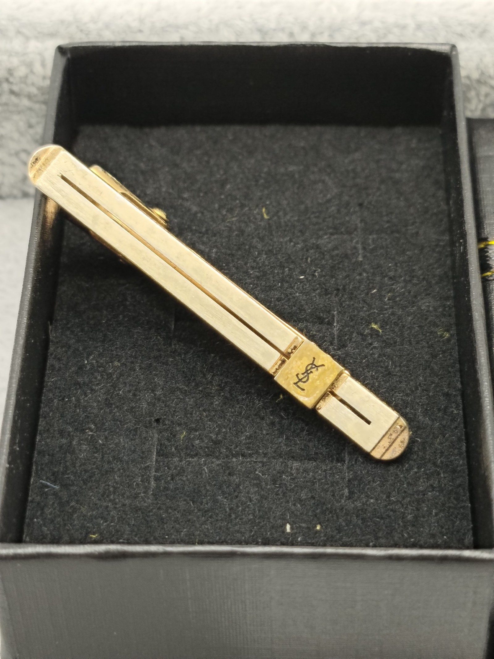 YSL Gold Tone Metal Tie Clip with Logo image 2