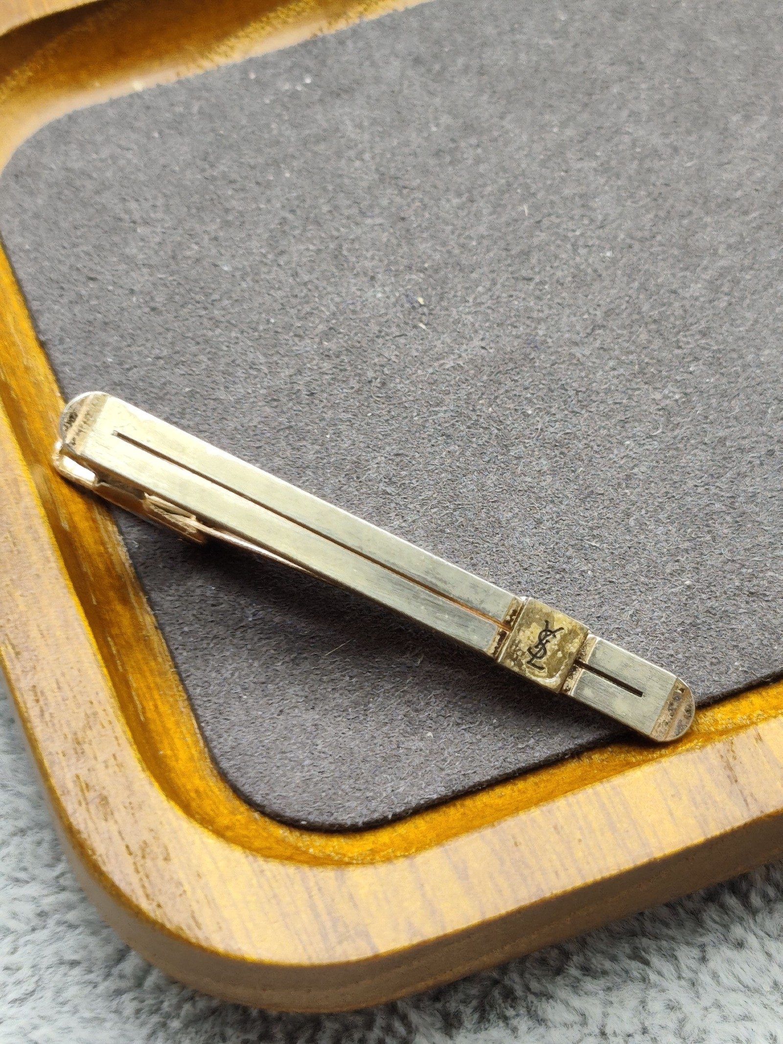 YSL Gold Tone Metal Tie Clip with Logo image 3