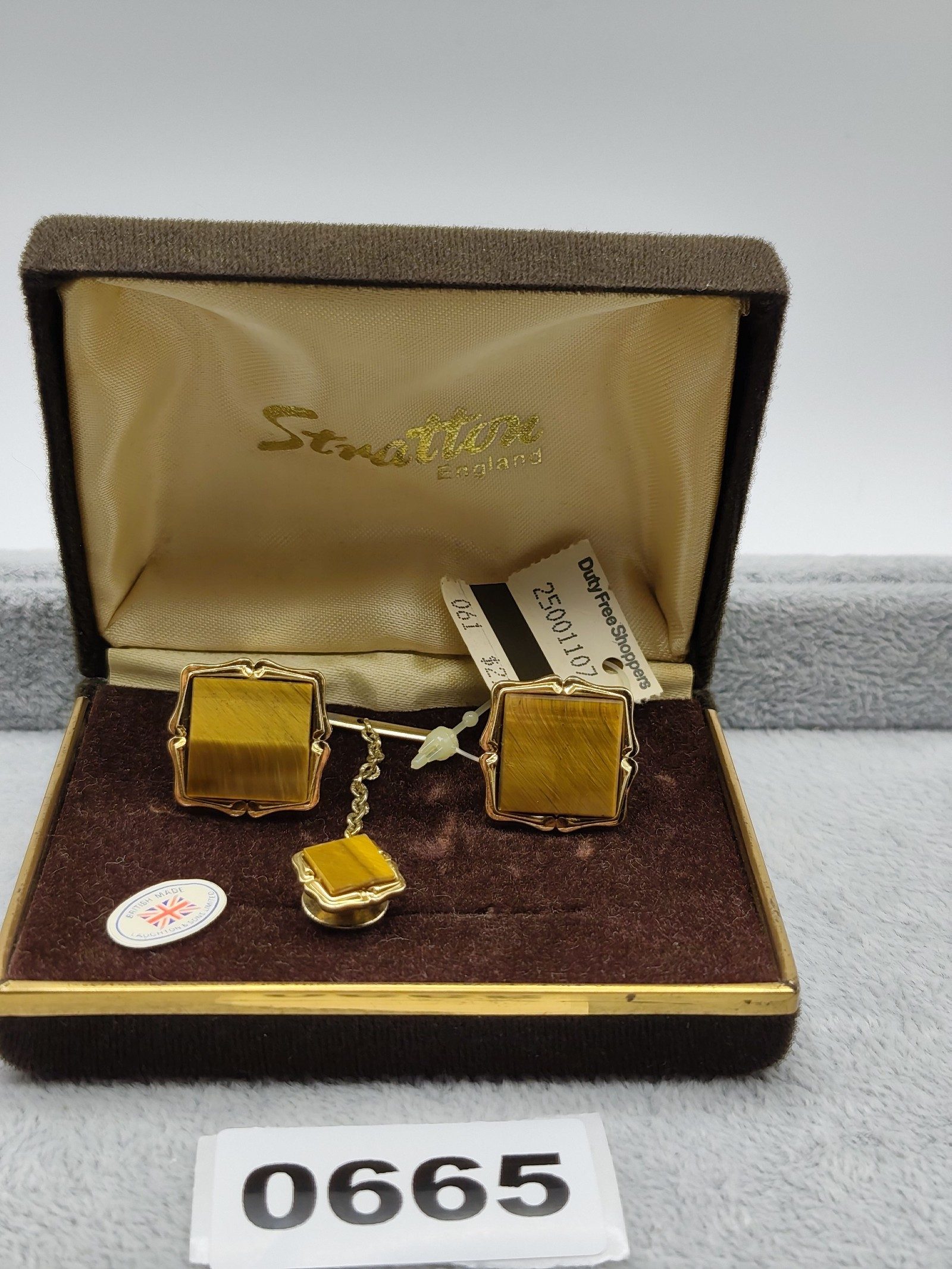 Stratton England Brown Tiger Eye Cufflinks & Tie Pin Set