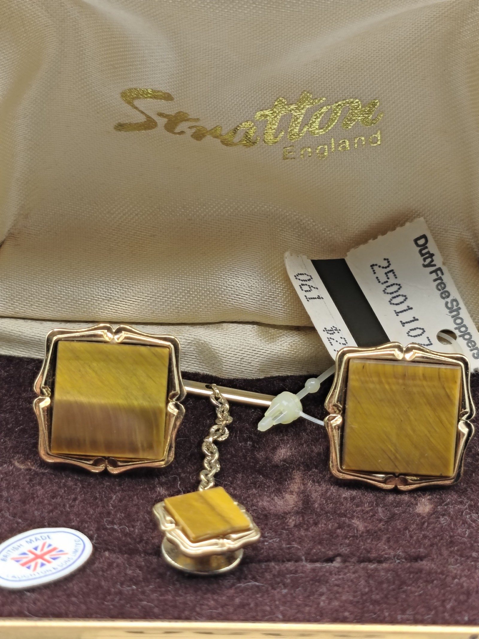 Stratton England Brown Tiger Eye Cufflinks & Tie Pin Set image 2