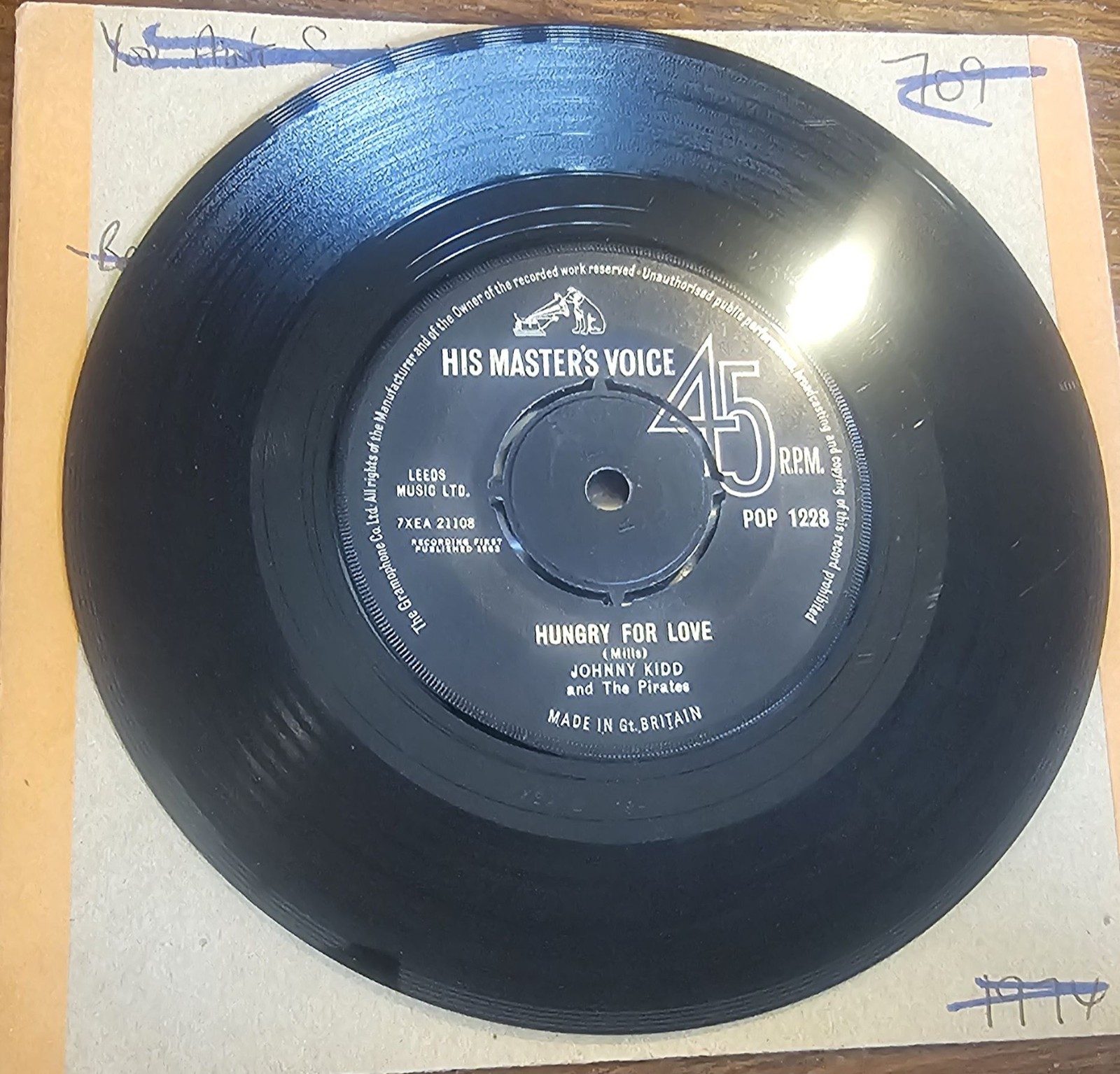 Johnny Kidd Hungry For Love His Master’s Voice POP 1228 7" 45 RPM