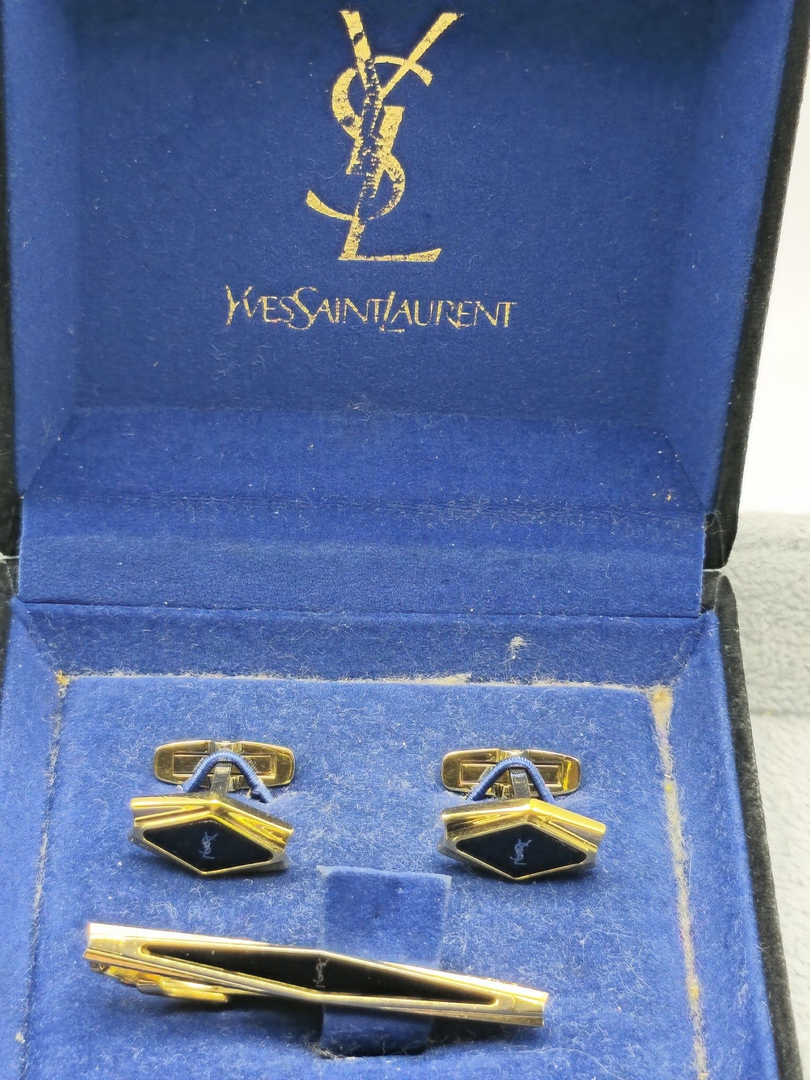 Yves Saint Laurent Gold & Black Cufflinks & Tie Clip Set image 2